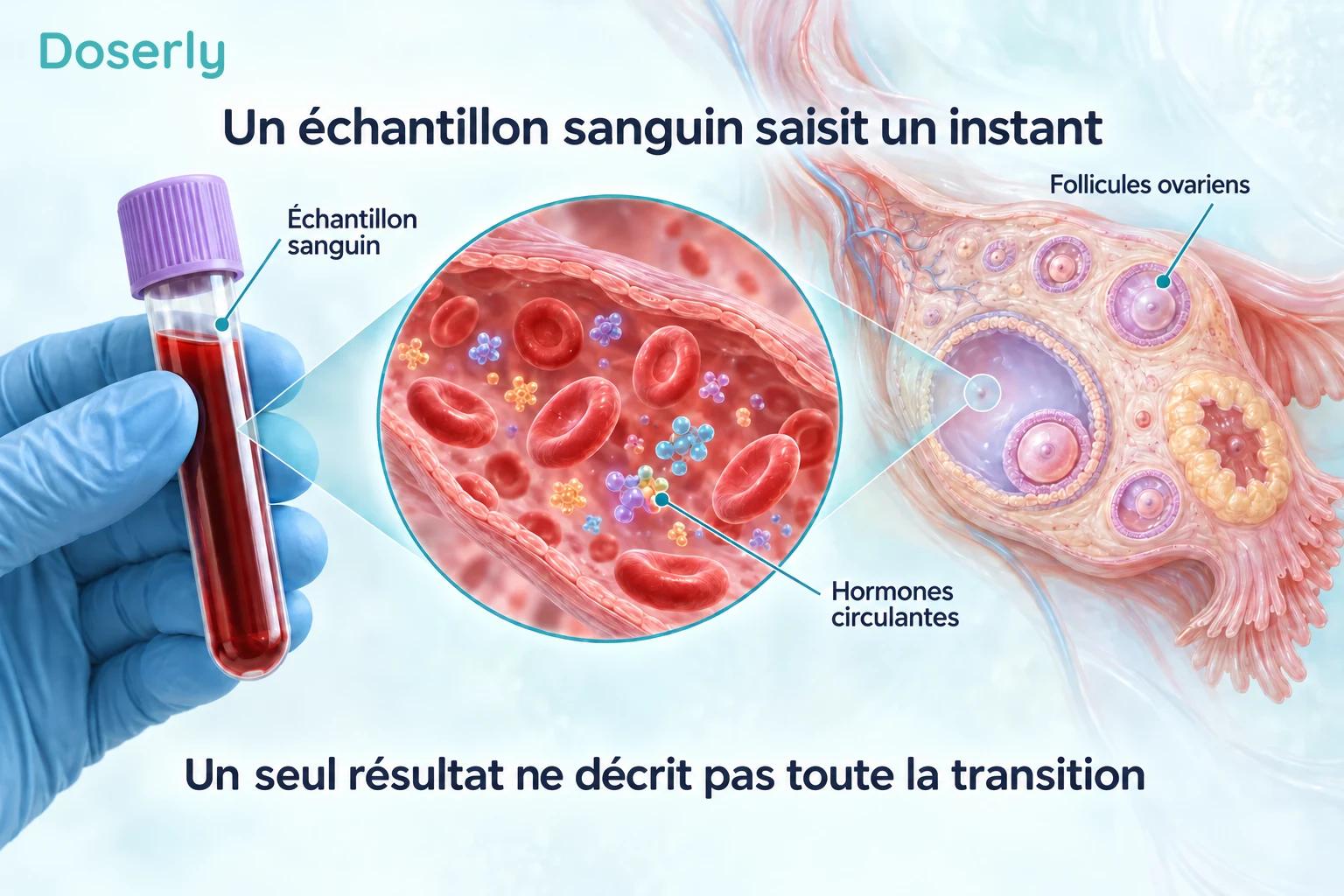 Un échantillon sanguin, une représentation des hormones circulantes et des follicules ovariens expliquent les limites d’une seule mesure.
