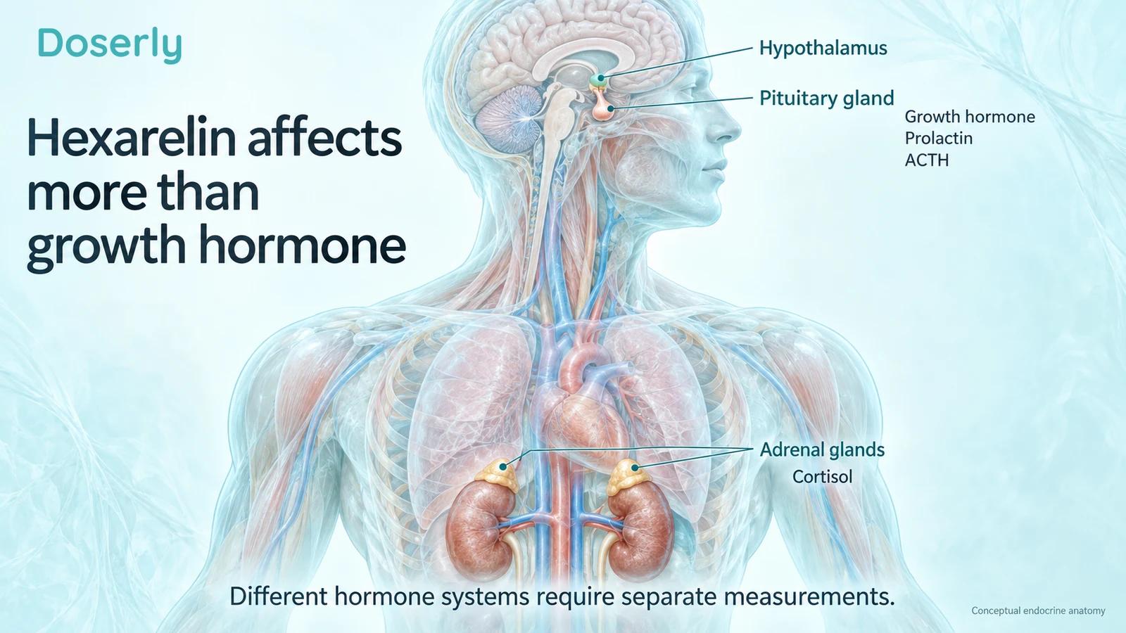 Translucent anatomy locates the hypothalamus, pituitary and adrenal glands alongside the hormones discussed.