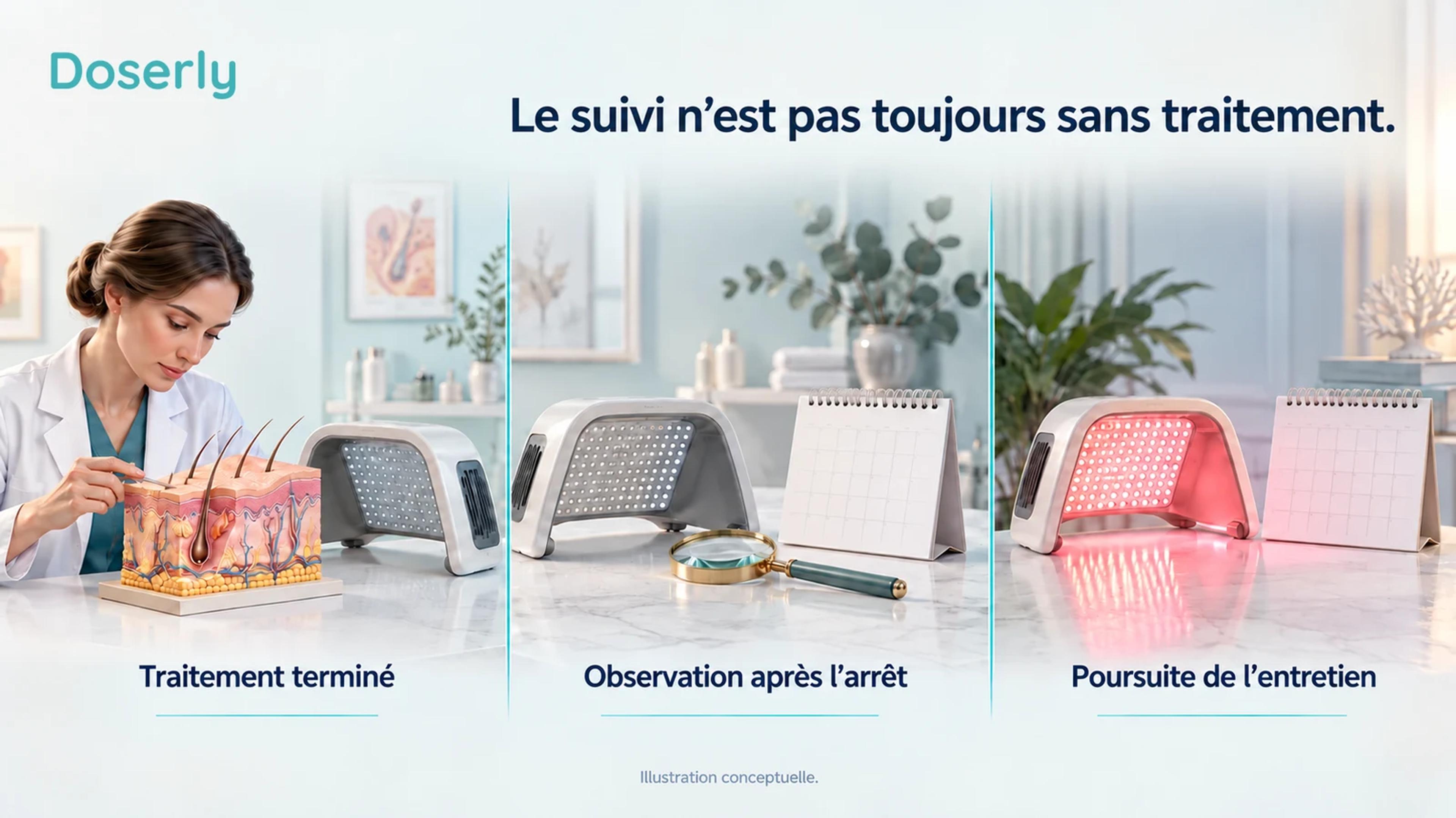 Des objets cliniques distincts différencient un traitement terminé, l’observation après l’arrêt et la poursuite d’un traitement d’entretien.