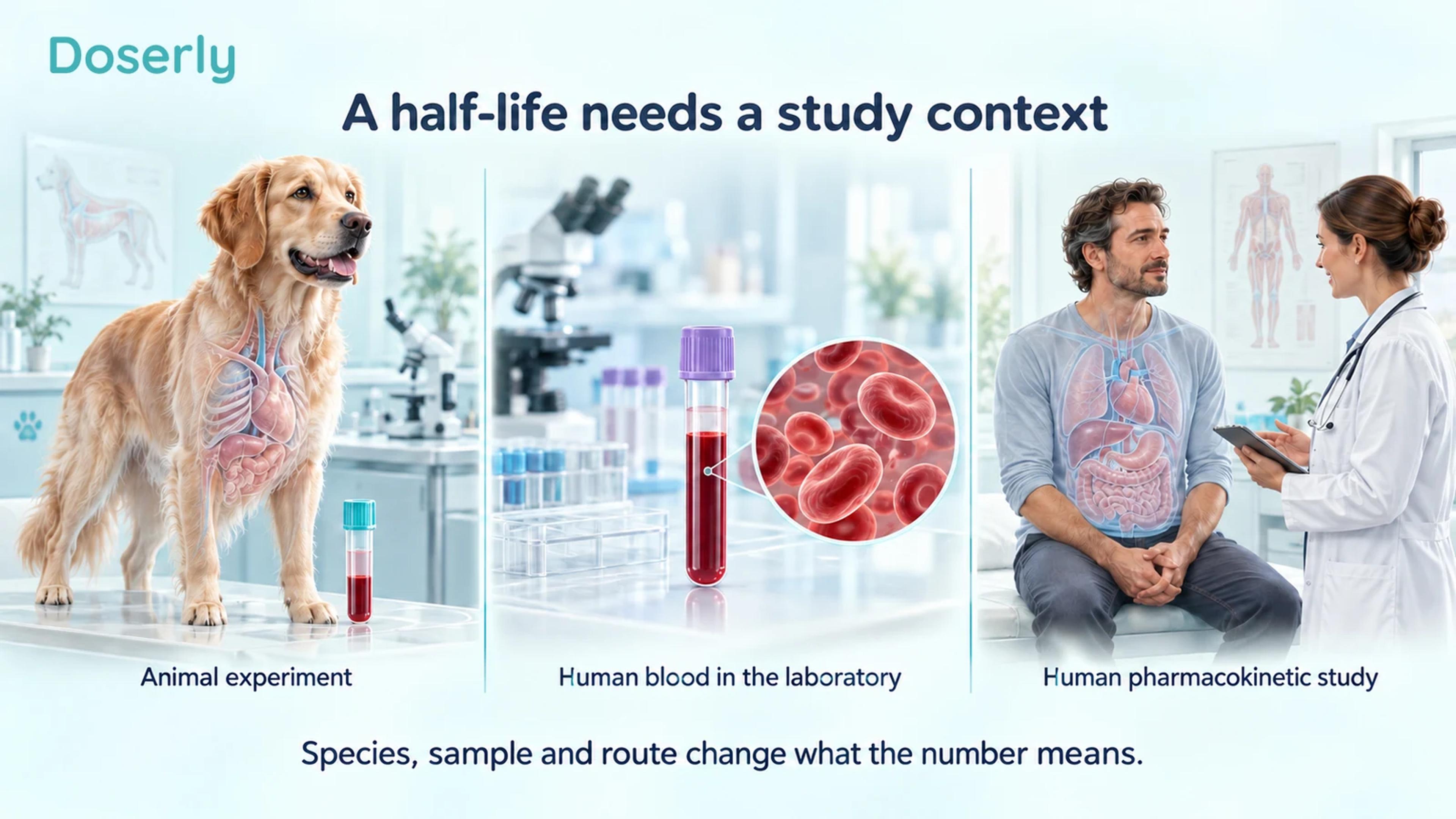Animal clearance research, a human blood sample and a clinical pharmacokinetic study illustrated as separate study categories.