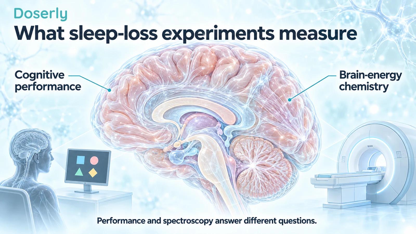 Detailed brain cutaway with illustrated cognitive-task computer and MRI scanner as secondary measurement context.