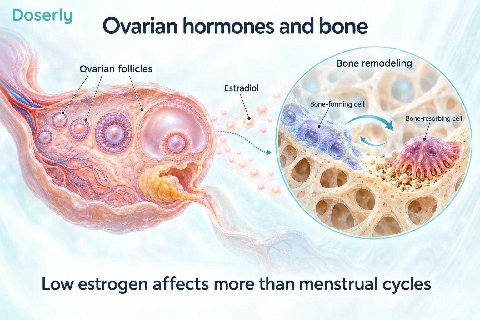 Ovarian follicles and conceptual estradiol signaling beside cells involved in bone remodeling.