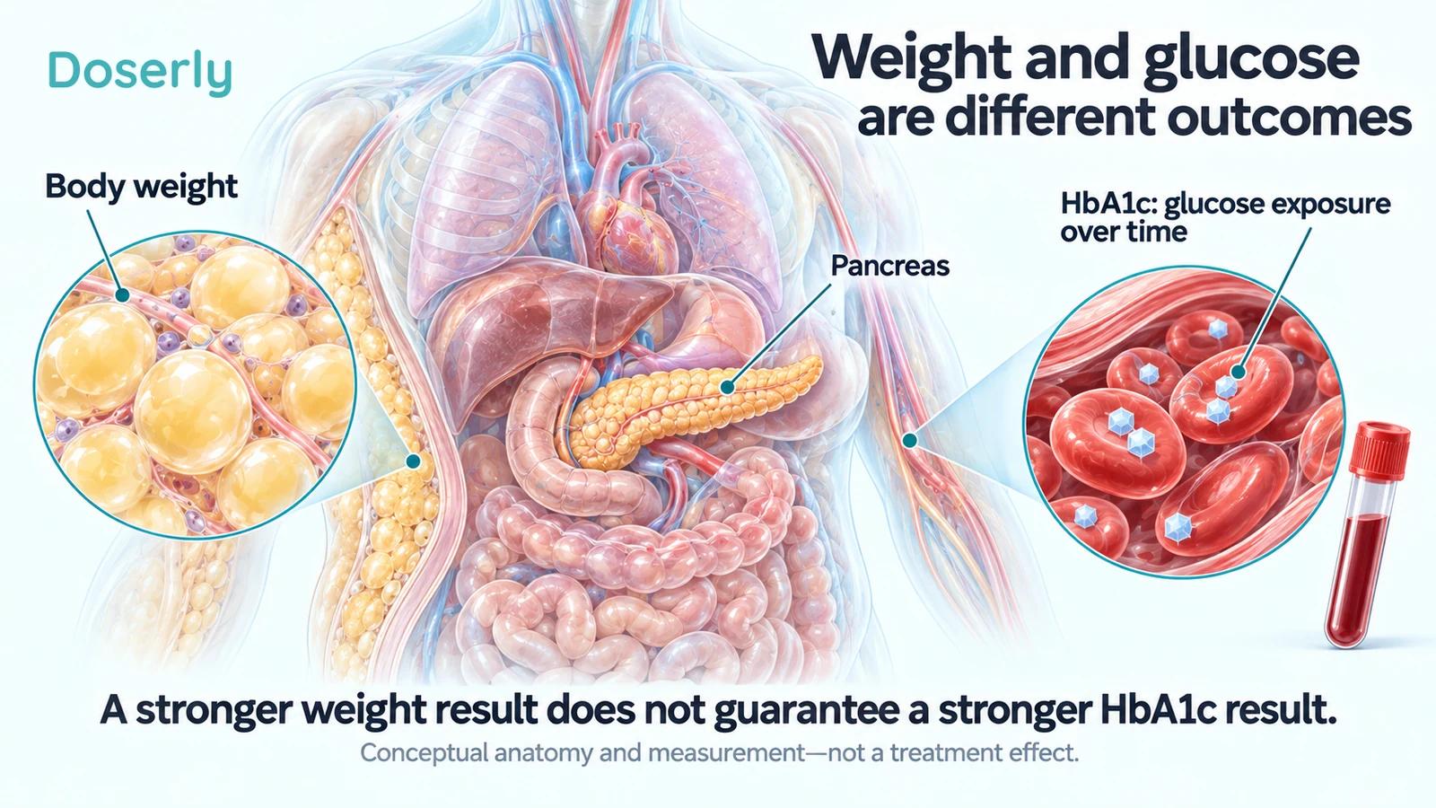 Body tissues and red blood cells illustrate why weight and HbA1c measure different outcomes