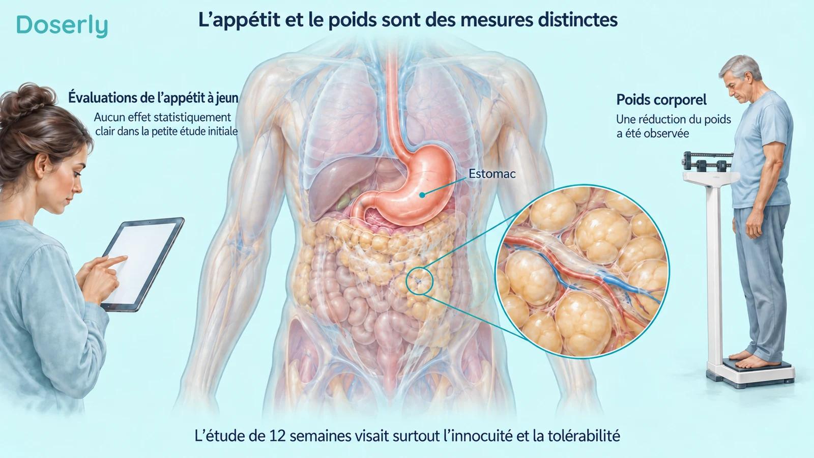 Des éléments anatomiques, un questionnaire et une balance distinguent les évaluations exploratoires de l’appétit du changement de poids.