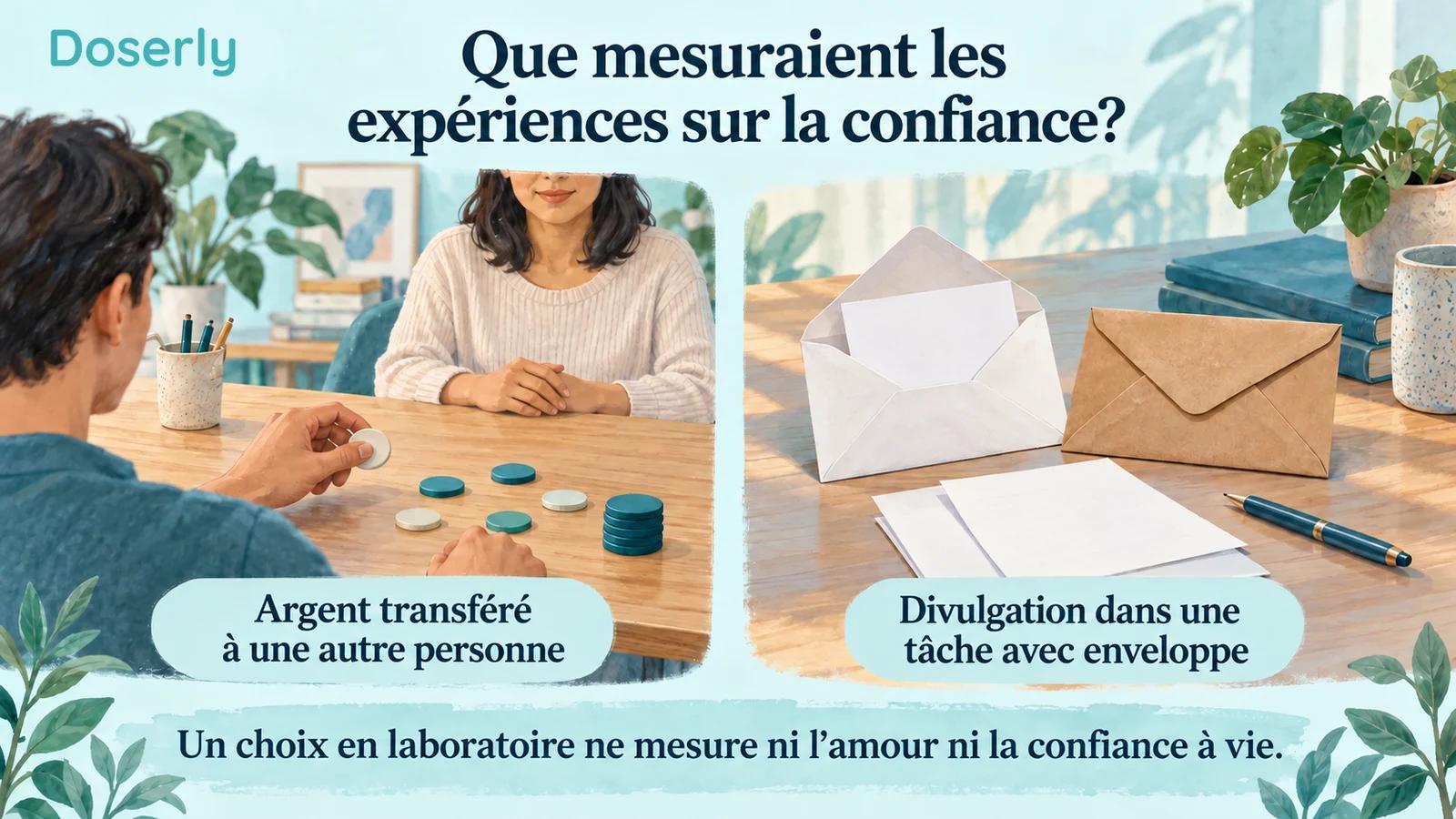 Illustrations conceptuelles d’une décision de transfert de jetons entre adultes et d’enveloppes ouvertes et scellées contenant des feuilles d’information vierges.