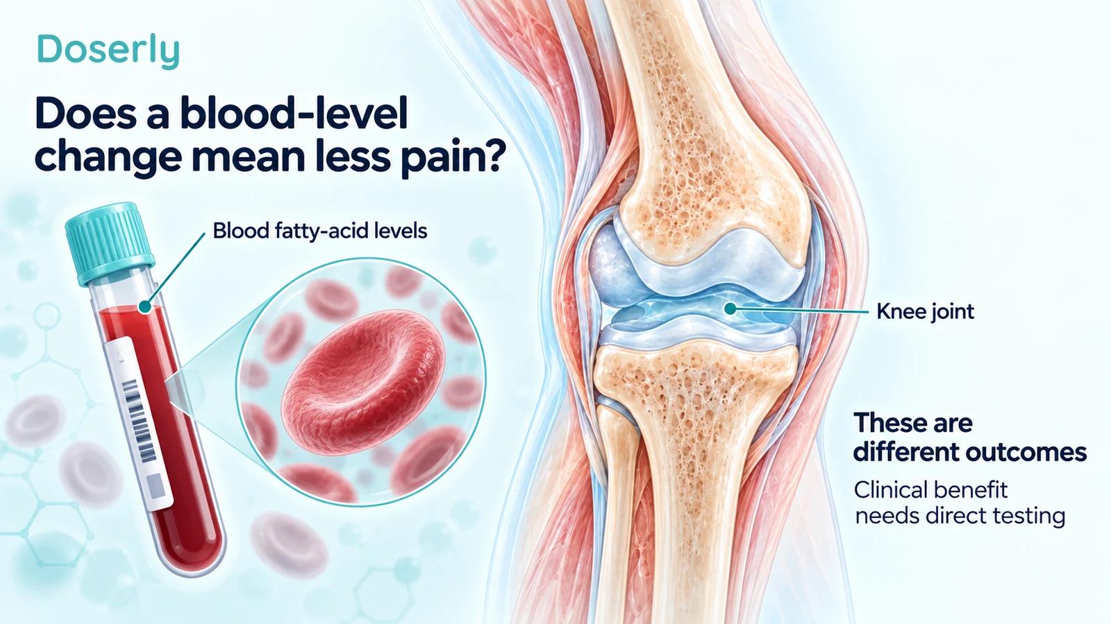 Blood sample and magnified red blood cell beside a detailed knee-joint cutaway.