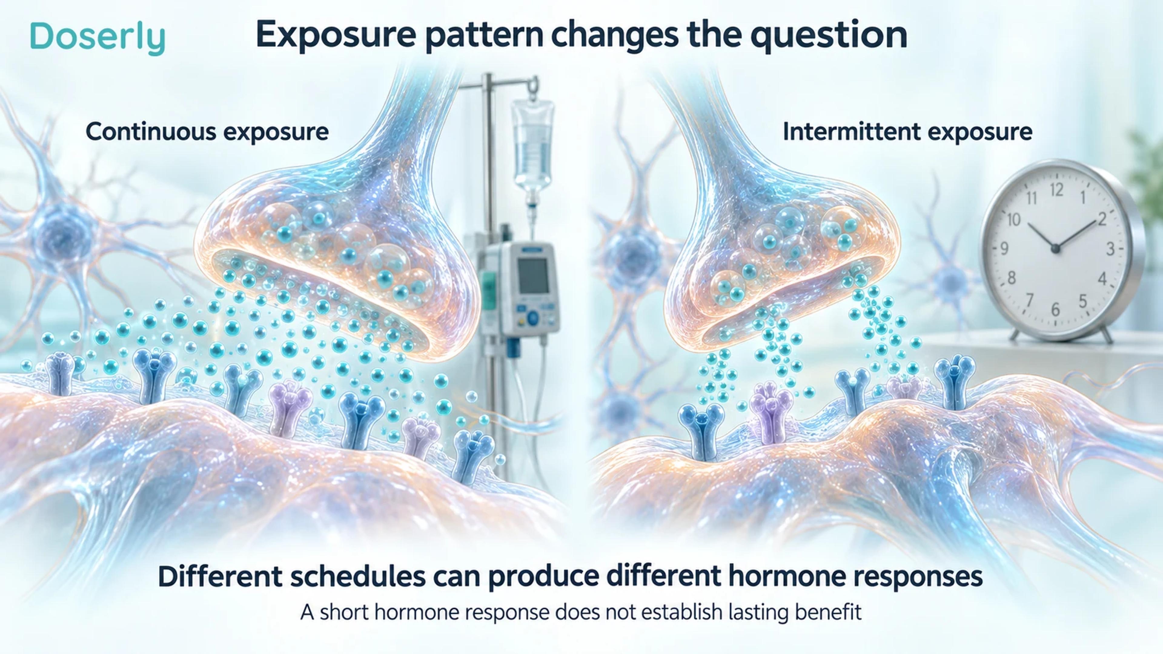 Detailed conceptual neurons and membrane signaling beside separate continuous and intermittent exposure scenes.