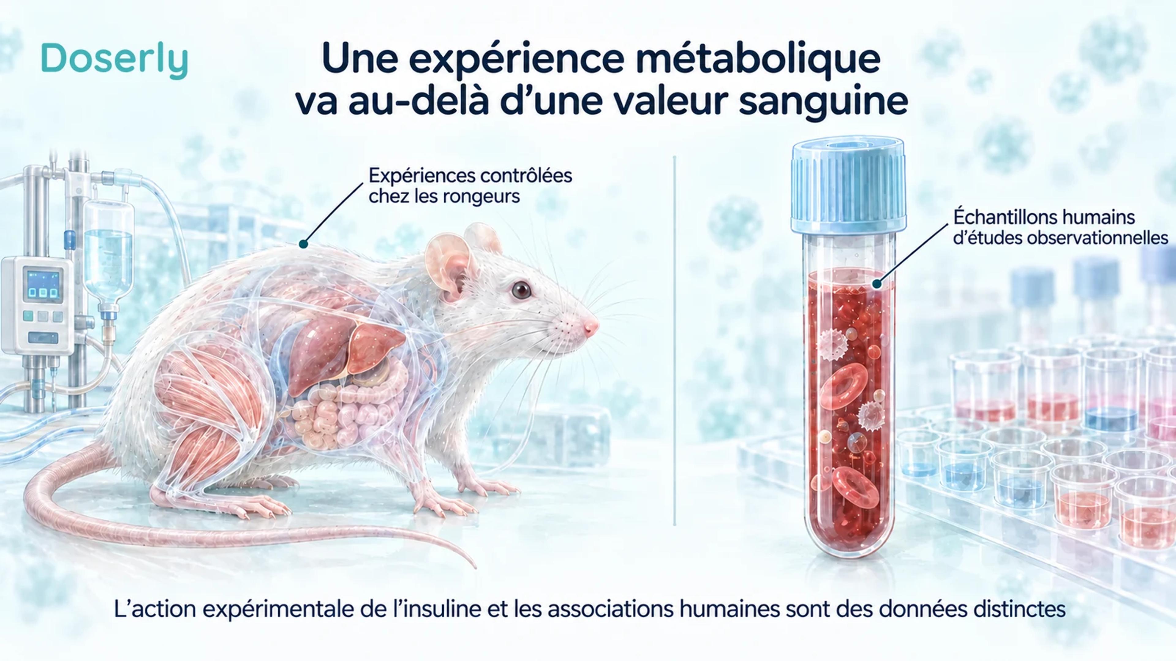 Illustration d’un rat et d’un dispositif de laboratoire contrôlé, séparés d’un tube d’échantillon sanguin humain et d’une plaque de test