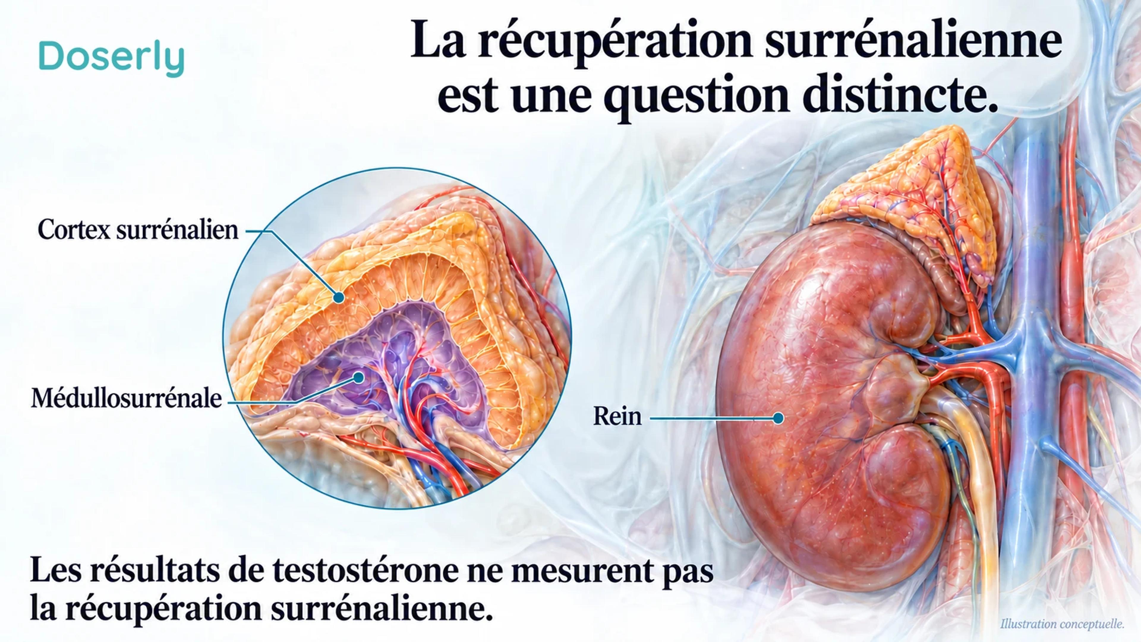 Une représentation conceptuelle de l’anatomie du rein et de la surrénale met en évidence le cortex et la médullosurrénale.