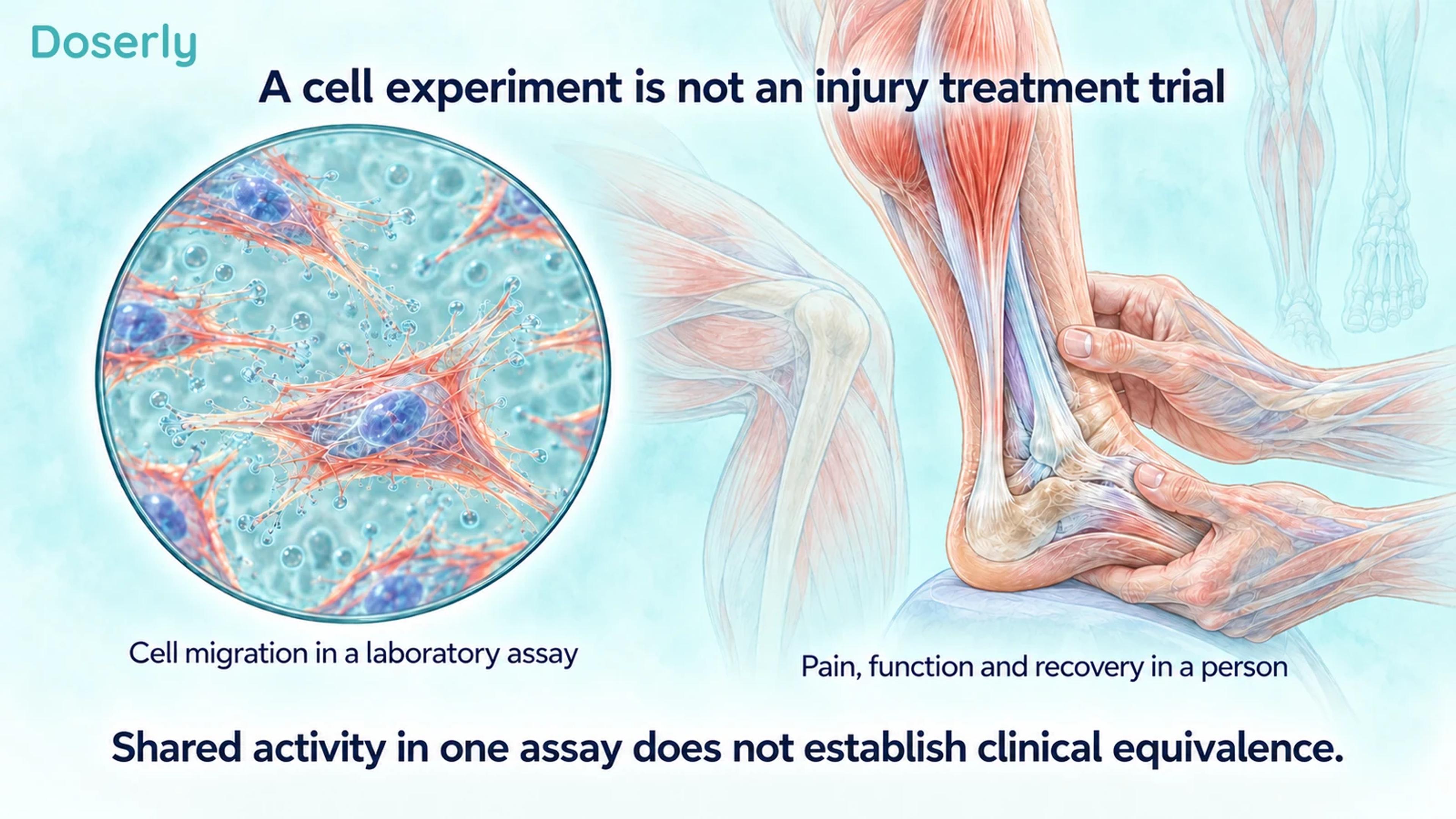 Cultured cells with actin structures are contrasted with a clinical ankle examination.