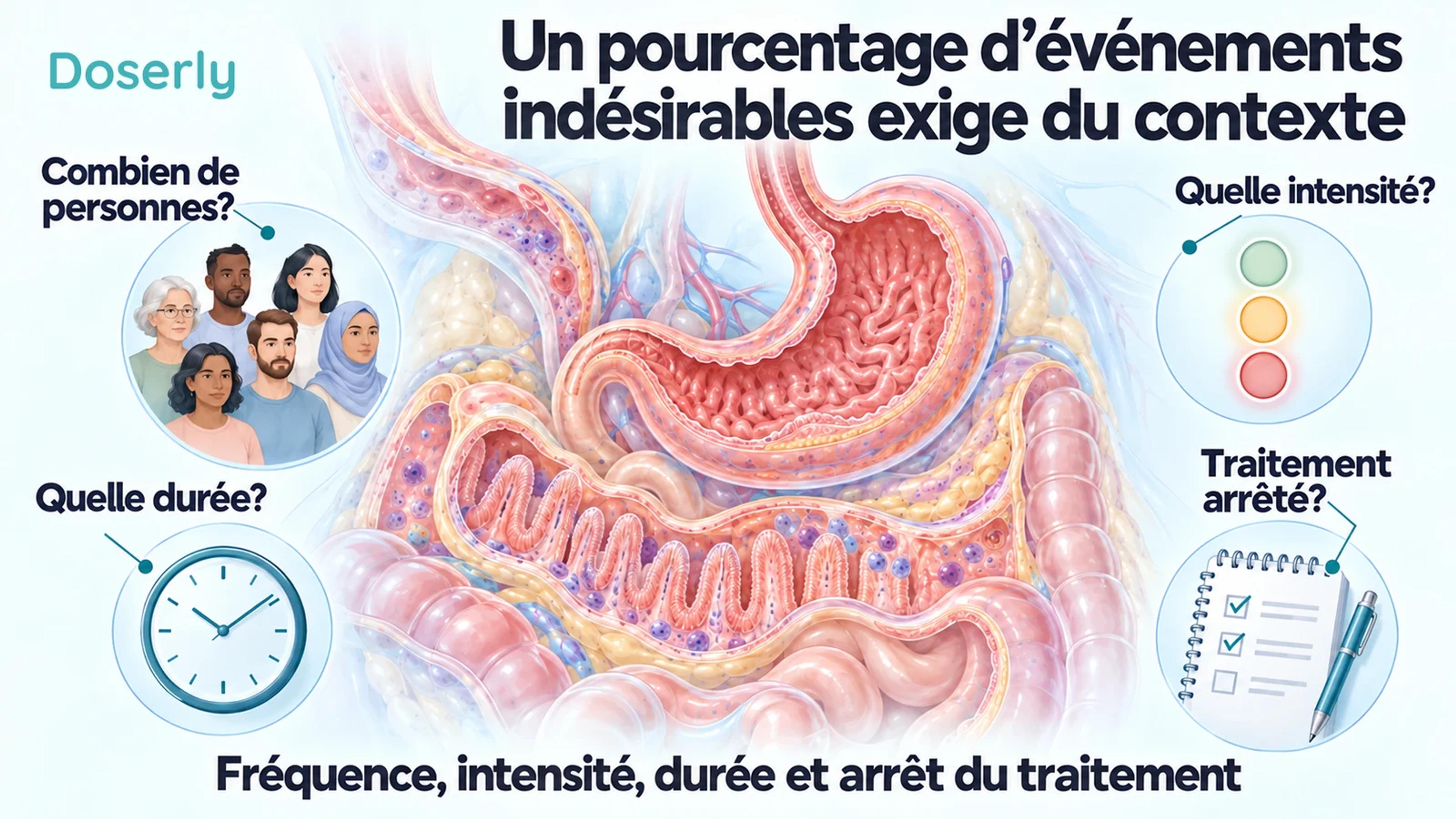 Tissus de l’estomac et de l’intestin entourés de questions sur la fréquence, l’intensité, la durée et l’arrêt du traitement