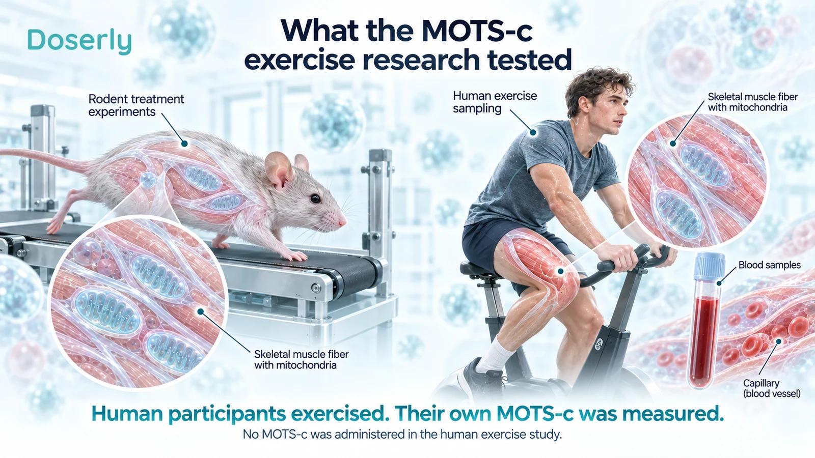 A research mouse on a treadmill beside a separate human stationary-bike sampling scene.
