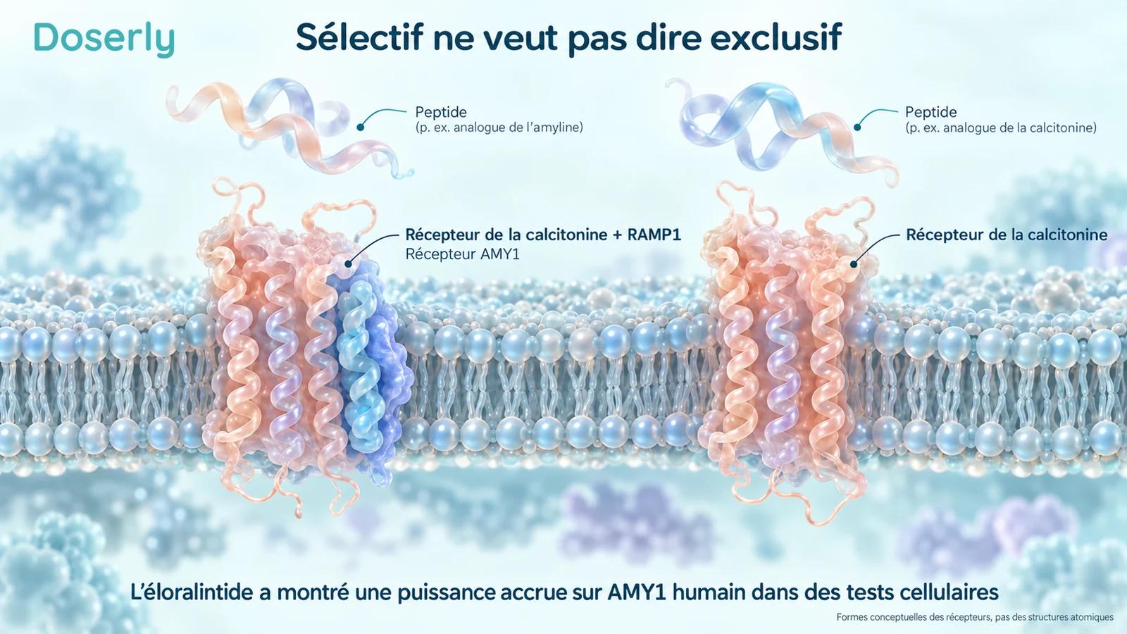Des complexes récepteurs conceptuels intégrés dans une membrane distinguent AMY1 du récepteur de la calcitonine seul.