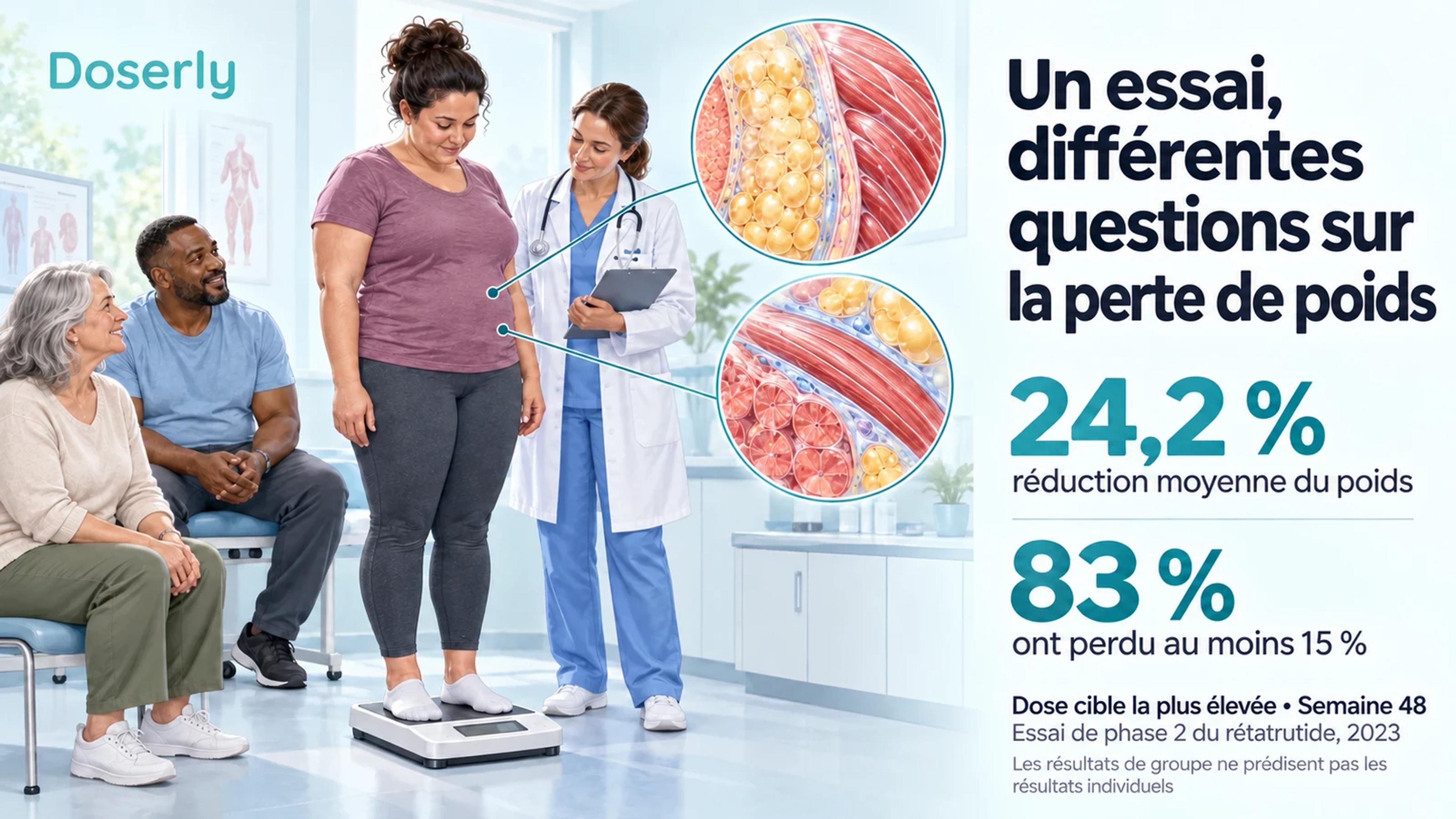 Des adultes dans une clinique de recherche, à côté de la réduction moyenne du poids de l’essai de phase 2 et d’un résultat distinct pour un seuil de réponse.