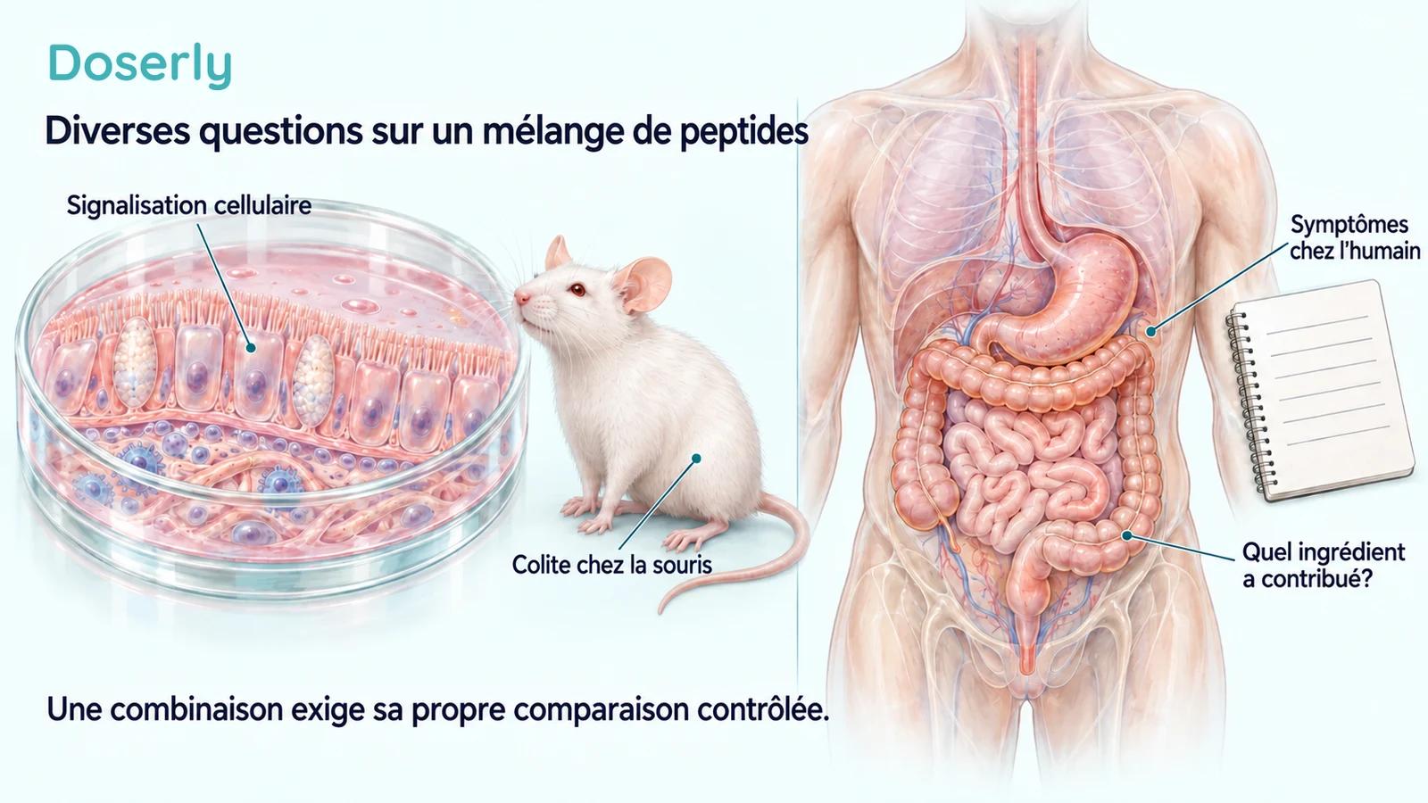 Une culture détaillée de cellules épithéliales, une souris de laboratoire entière et l’anatomie digestive humaine distinguent les résultats expérimentaux de l’identification des effets d’un mélange chez l’humain.