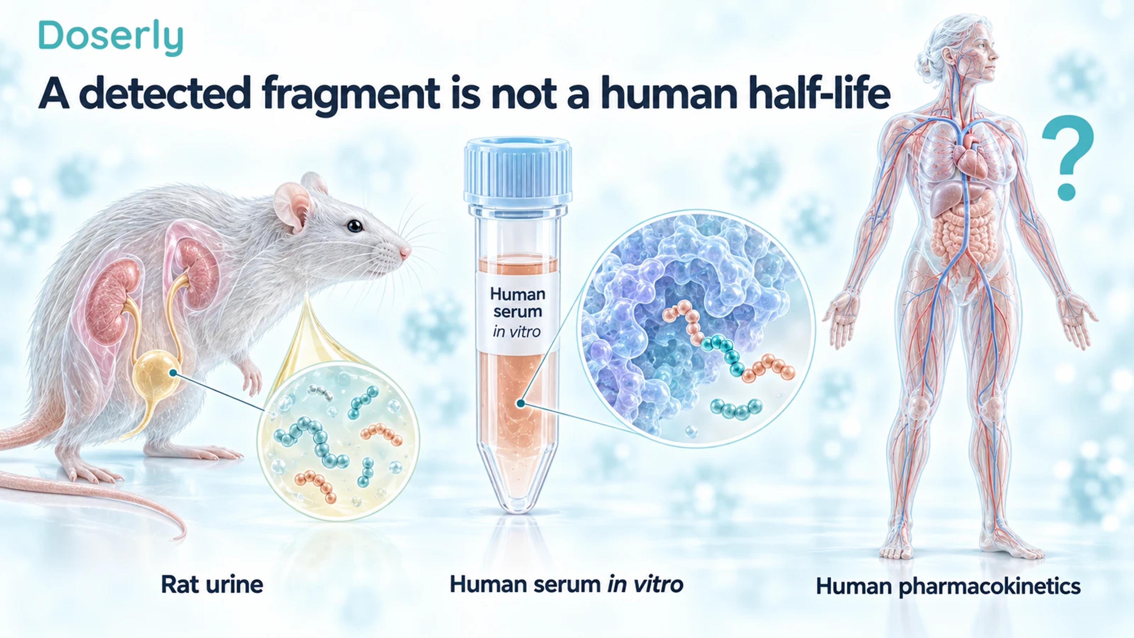 Rat urinary sampling and human serum in vitro shown separately from an unresolved human pharmacokinetic question