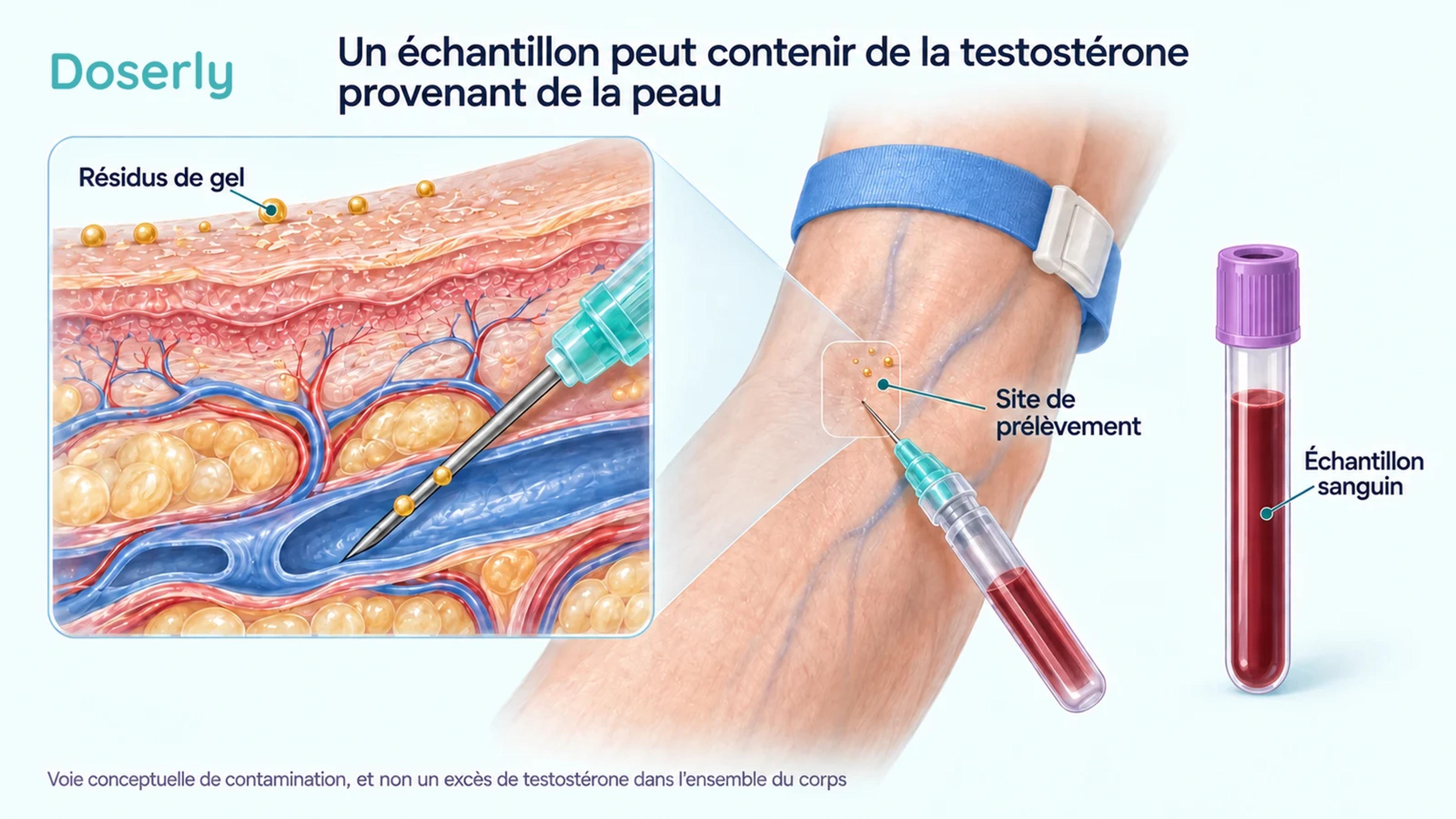 Des résidus sur la peau et un site de ponction veineuse illustrent comment de la testostérone externe peut pénétrer dans un échantillon sanguin.
