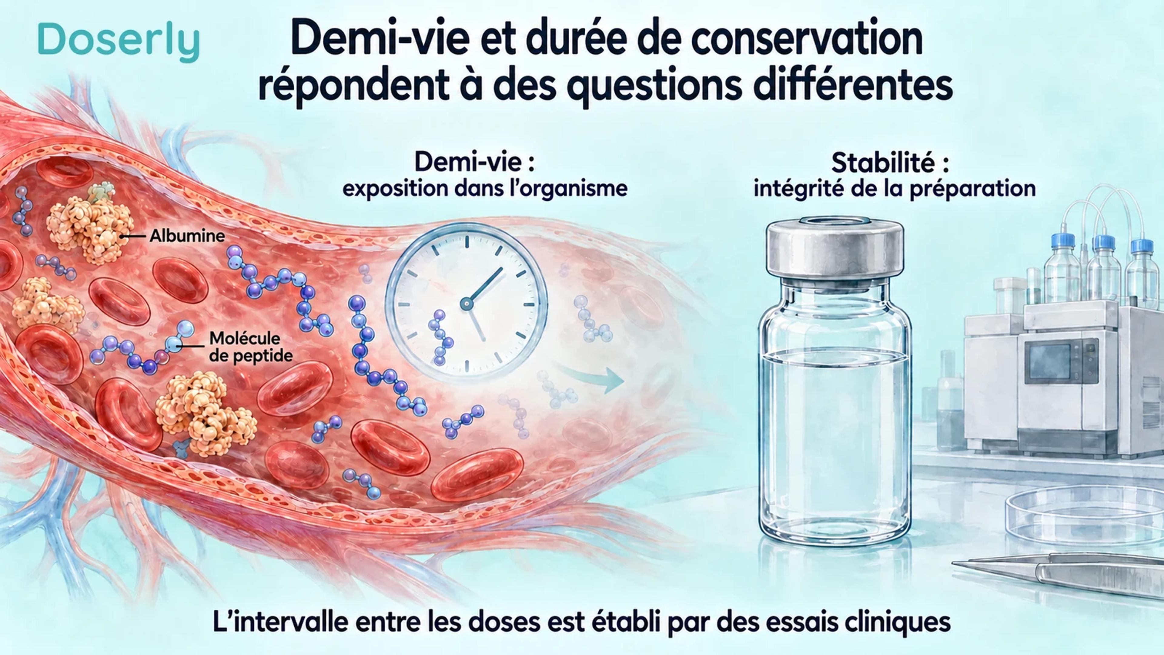 Illustration d’un vaisseau sanguin et d’une horloge, à côté d’une fiole scellée distincte et d’un instrument de laboratoire.