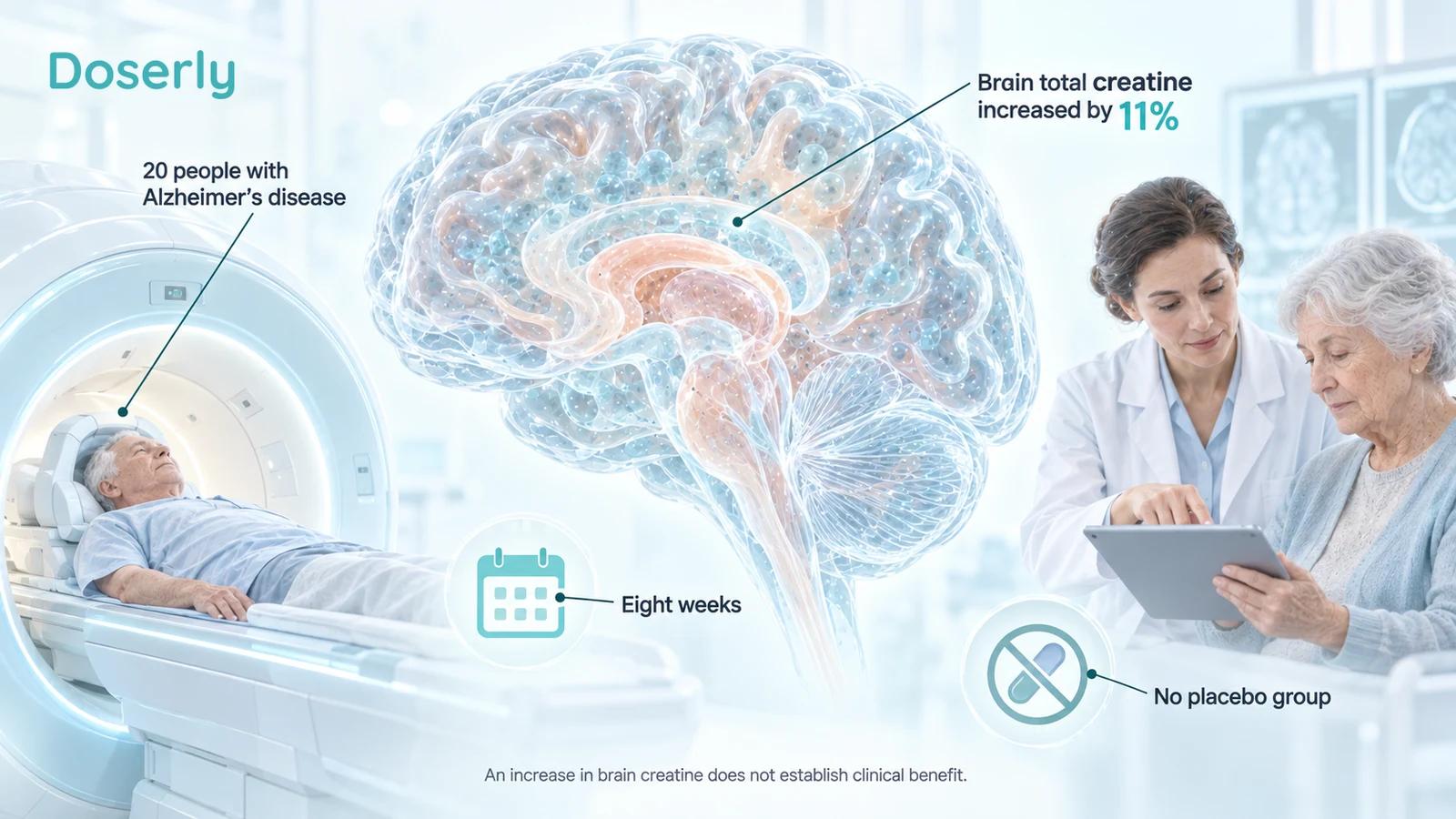 An MRI examination, translucent brain and cognitive assessment illustrate the eight-week pilot in 20 people with Alzheimer's disease.
