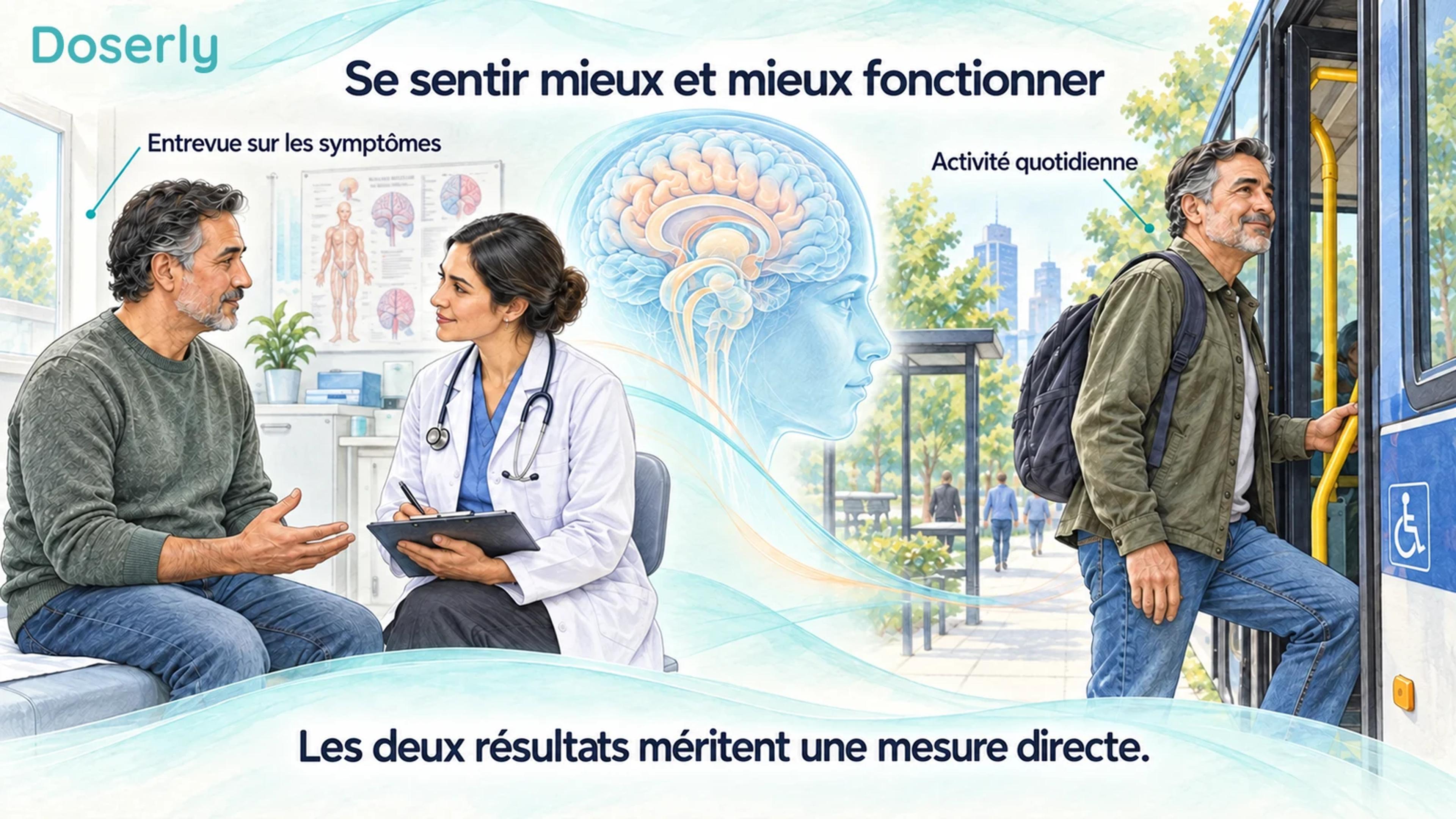 Une entrevue clinique sur les symptômes et, séparément, un trajet quotidien en autobus illustrent différents résultats pour les patients.