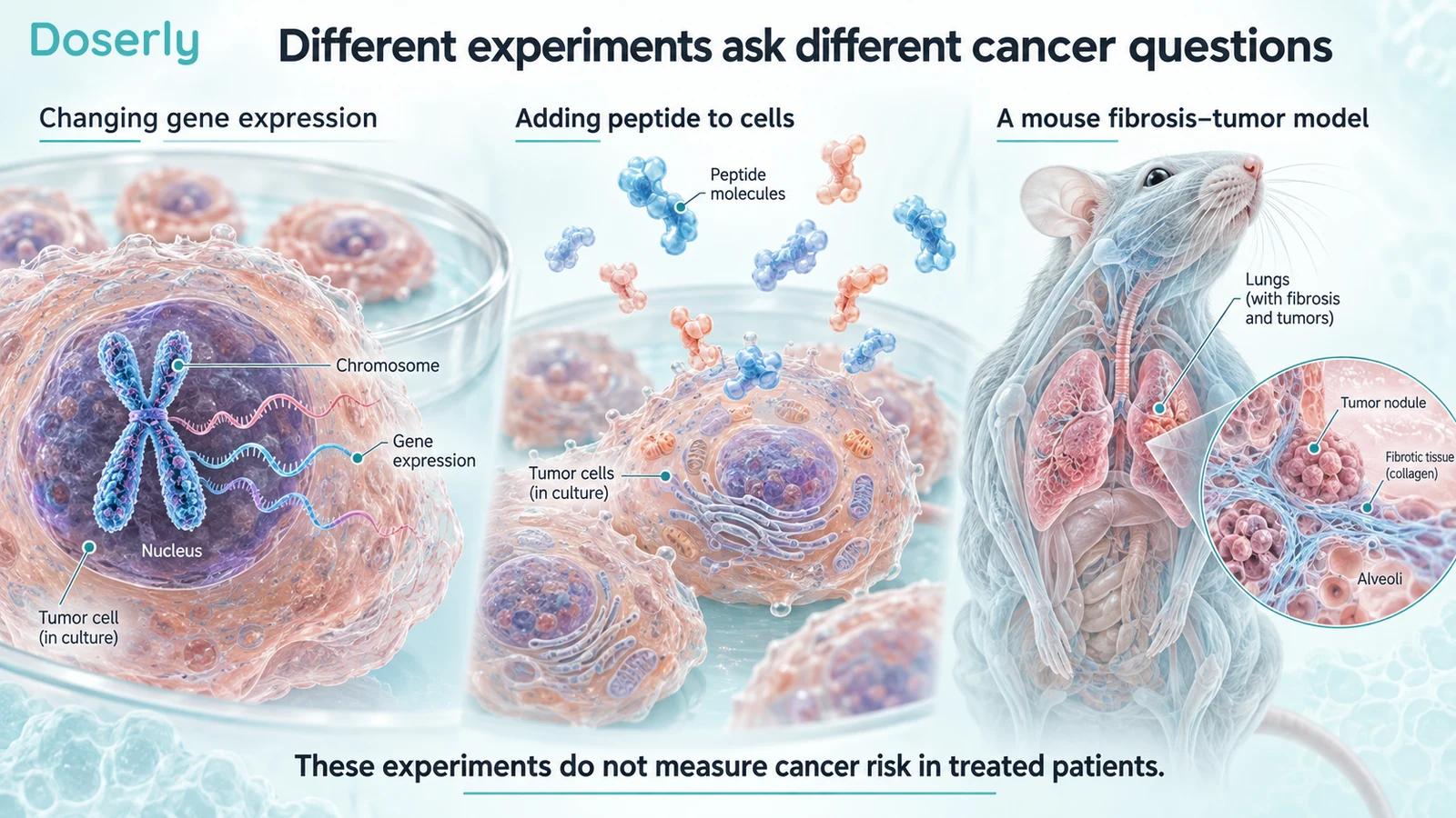 Gene-expression experiments, peptide exposure in cell culture and a mouse lung model are illustrated separately.