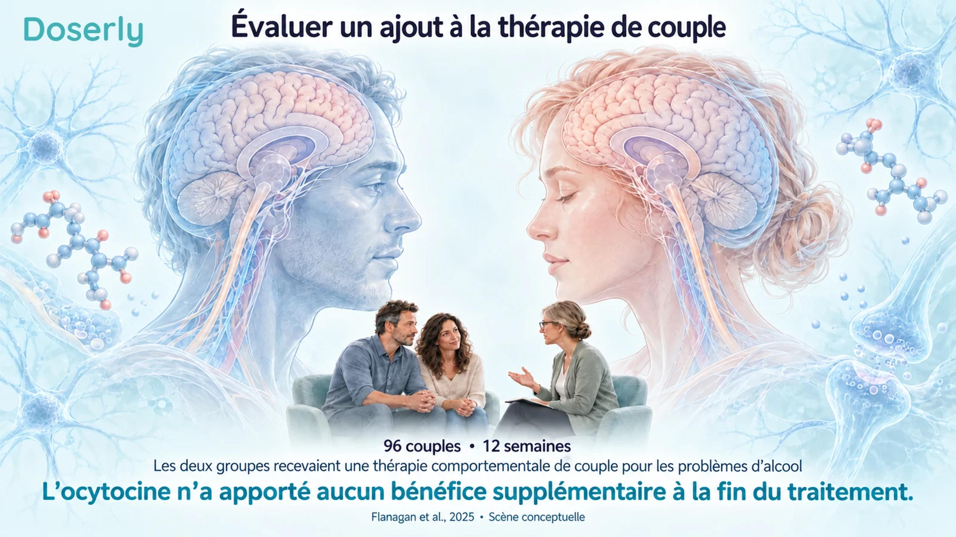 Thérapie de couple illustrée avec l’absence de bénéfice supplémentaire de l’ocytocine dans l’essai.