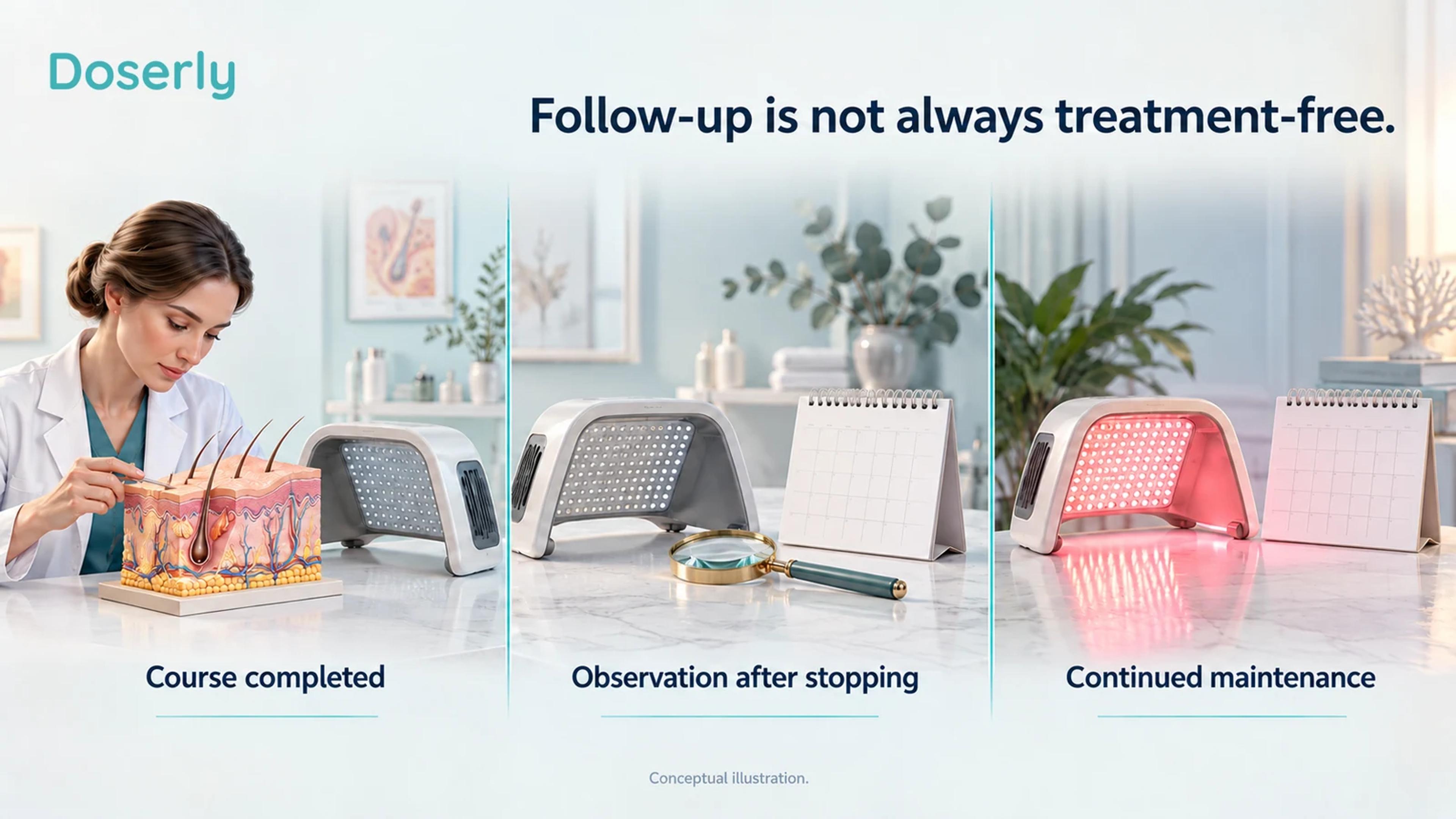 Separate clinical objects distinguish a completed course, observation after stopping and continued maintenance treatment.