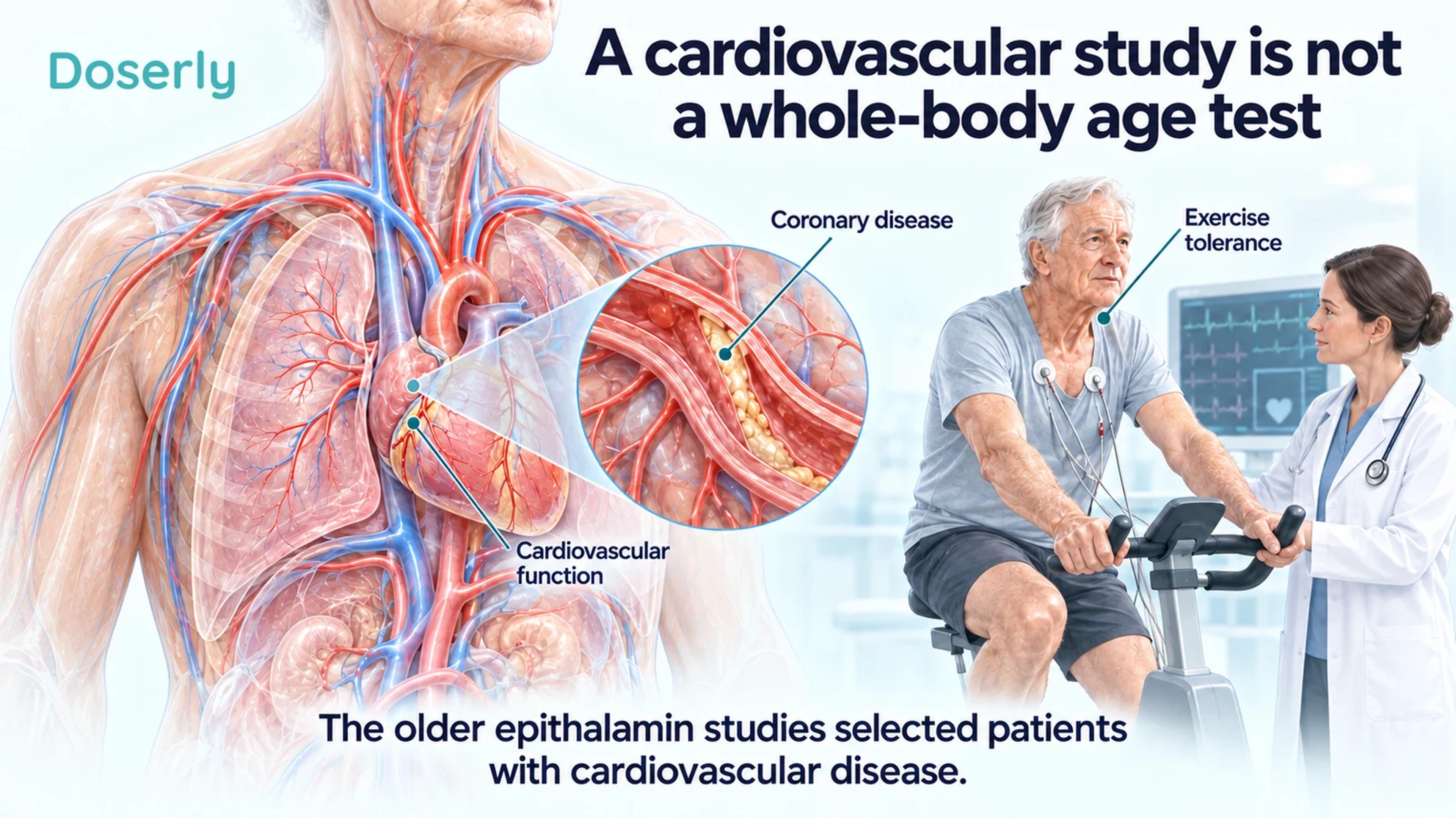 An older adult's heart and coronary arteries beside a supervised clinical exercise test.