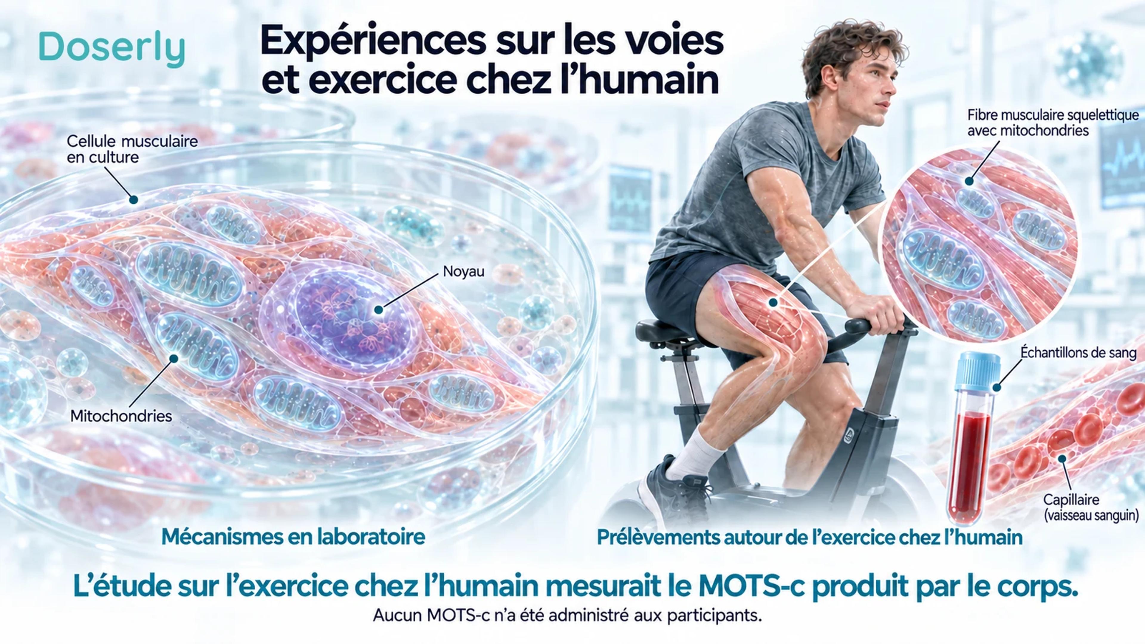 Une expérience cellulaire conceptuelle en laboratoire à côté d’une personne faisant du vélo dans une étude avec prélèvements autour de l’exercice, sans séquence de traitement entre les deux.