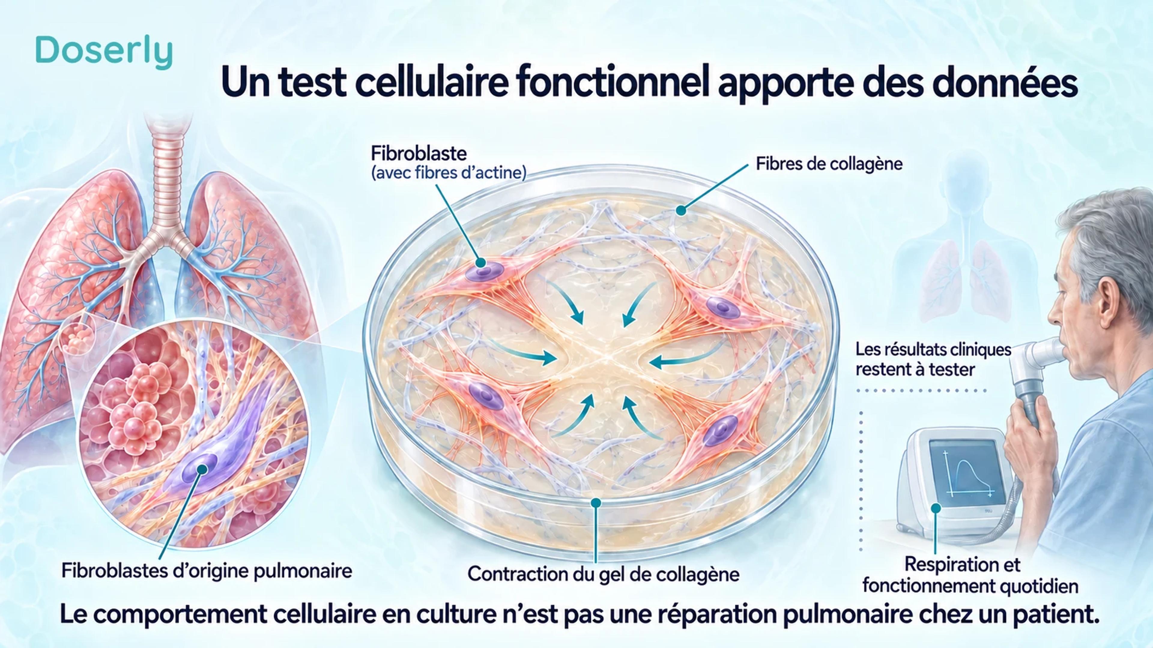 Fibroblastes d’origine pulmonaire contractant un gel de collagène, présentés séparément des résultats respiratoires non testés chez les patients