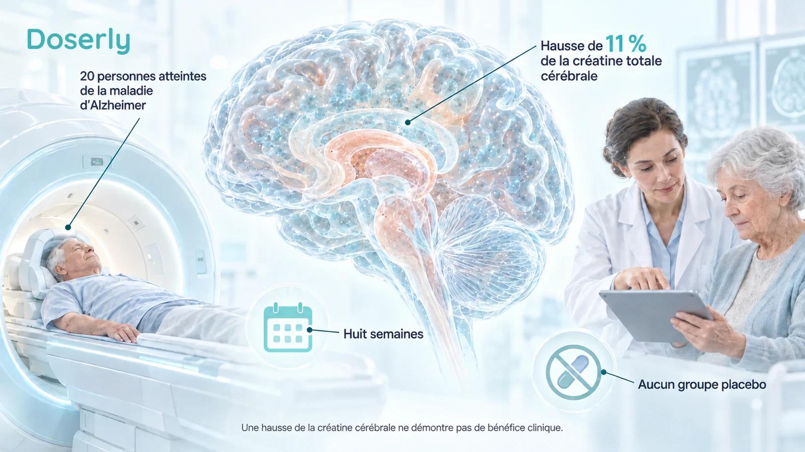Un examen d’IRM, un cerveau translucide et une évaluation cognitive illustrent l’étude pilote de huit semaines menée auprès de 20 personnes atteintes de la maladie d’Alzheimer.