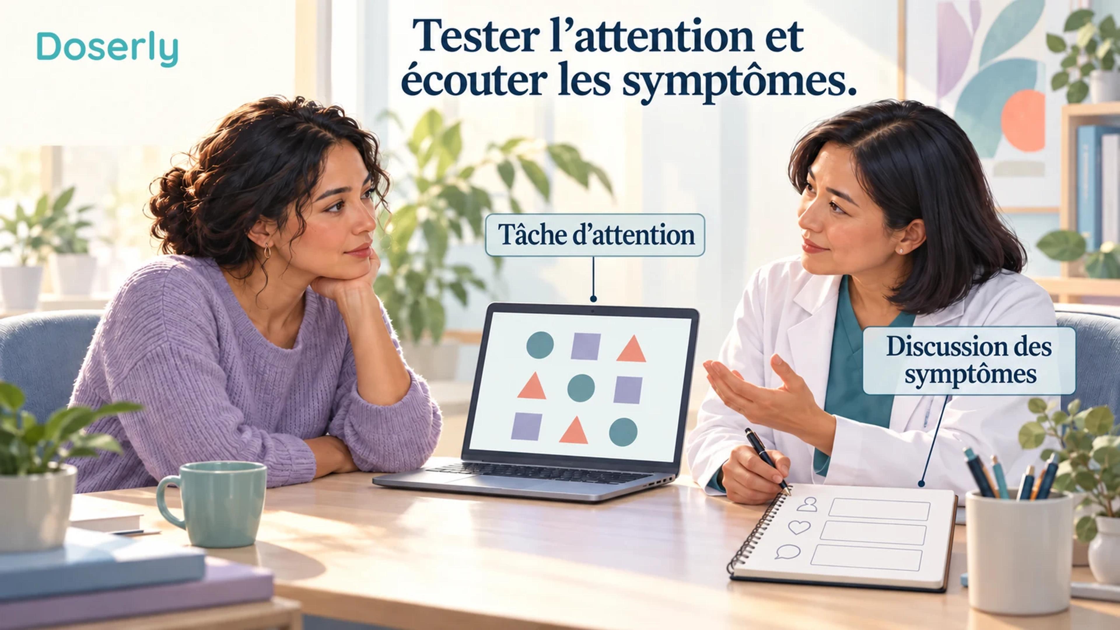Une visite de recherche conceptuelle distingue une tâche d’attention informatisée d’une conversation sur la fatigue et le fonctionnement quotidien.