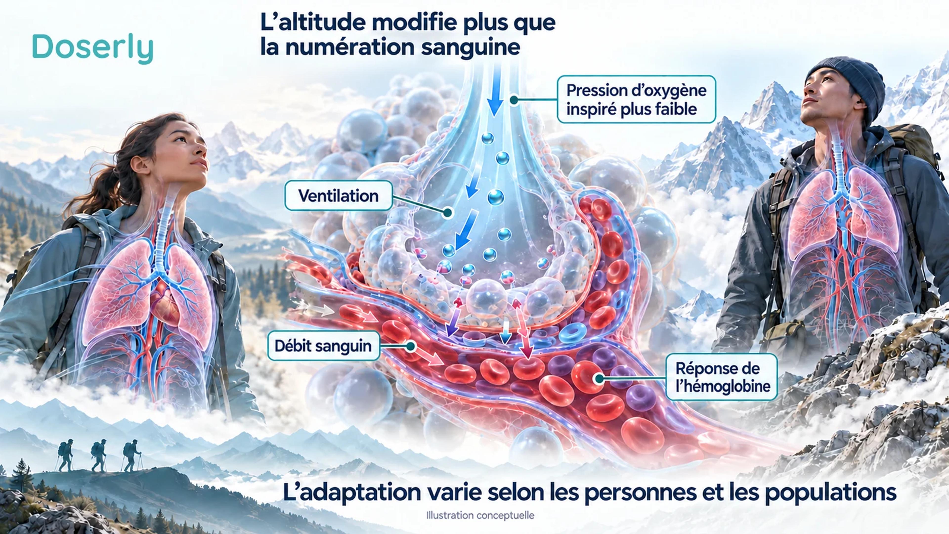 L’air de montagne, les poumons et les vaisseaux sanguins illustrent plusieurs composantes de l’adaptation à une pression d’oxygène plus faible.