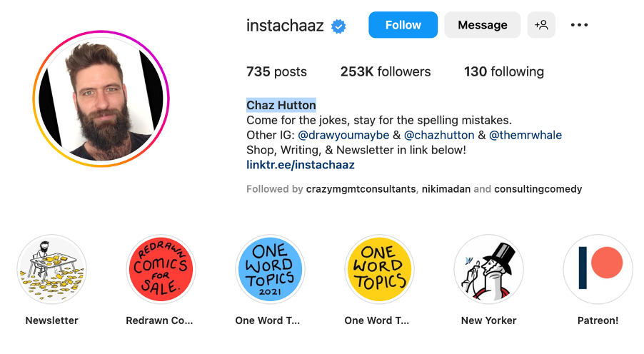 Chaz Hutton's instagram profile