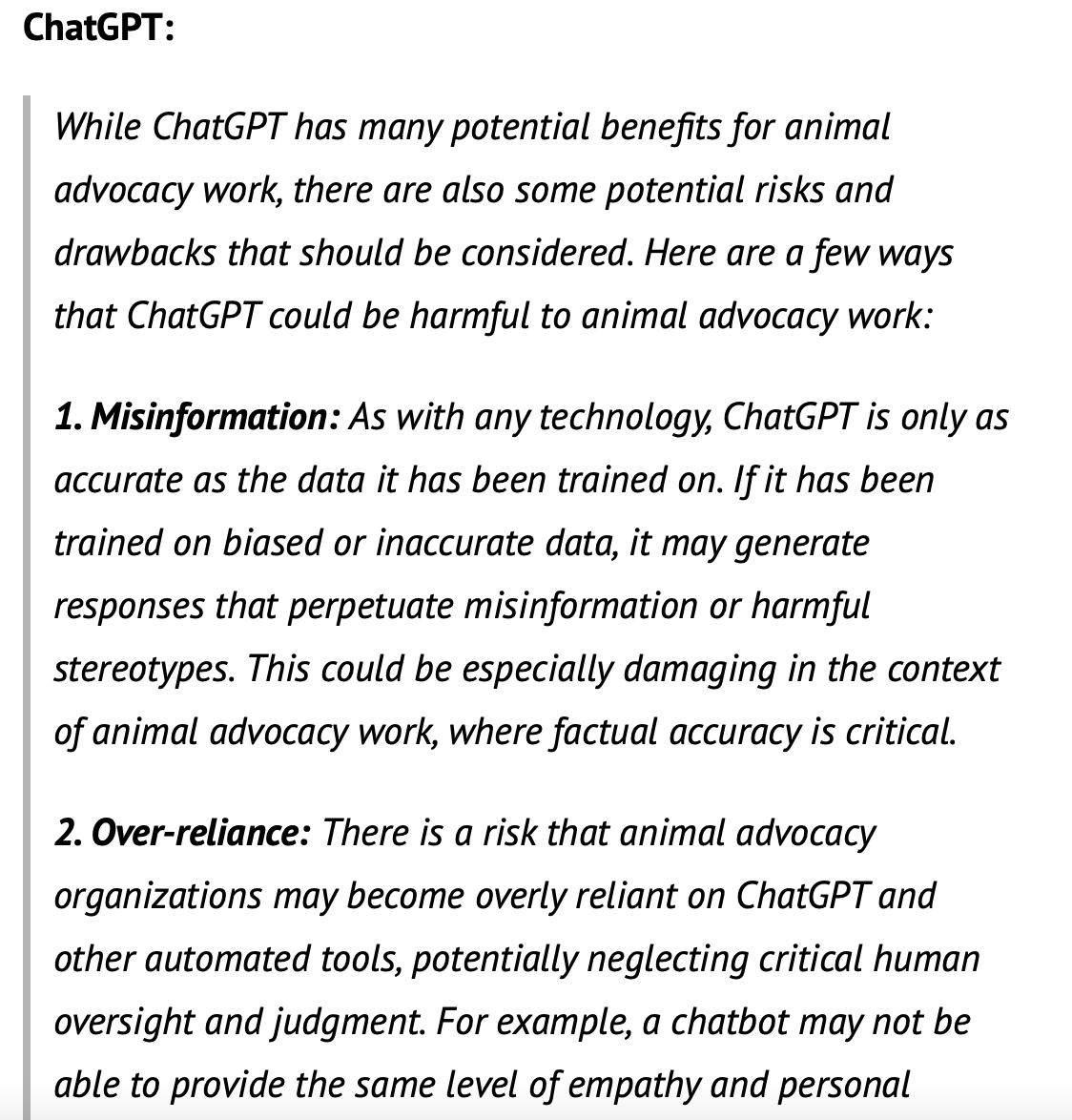 chatGPT results