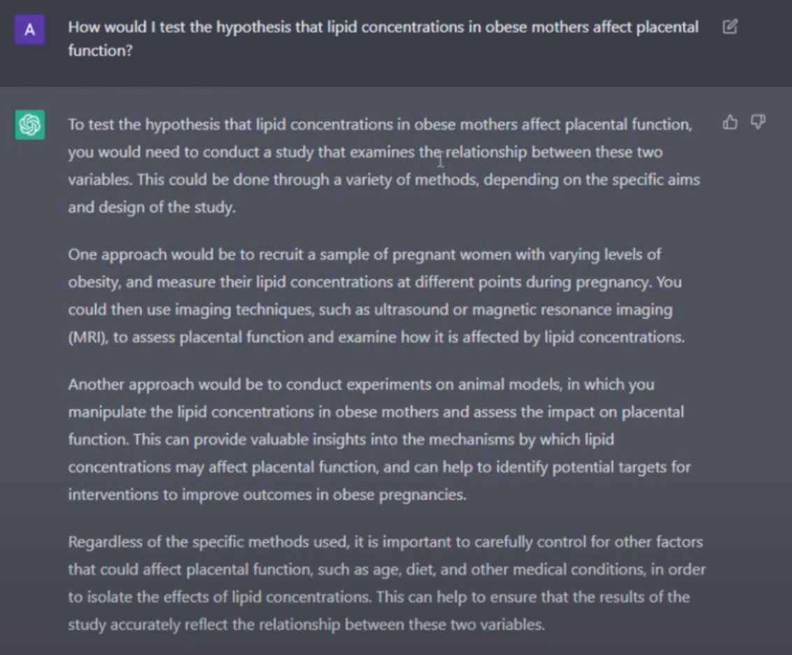 ChatGPT question and response