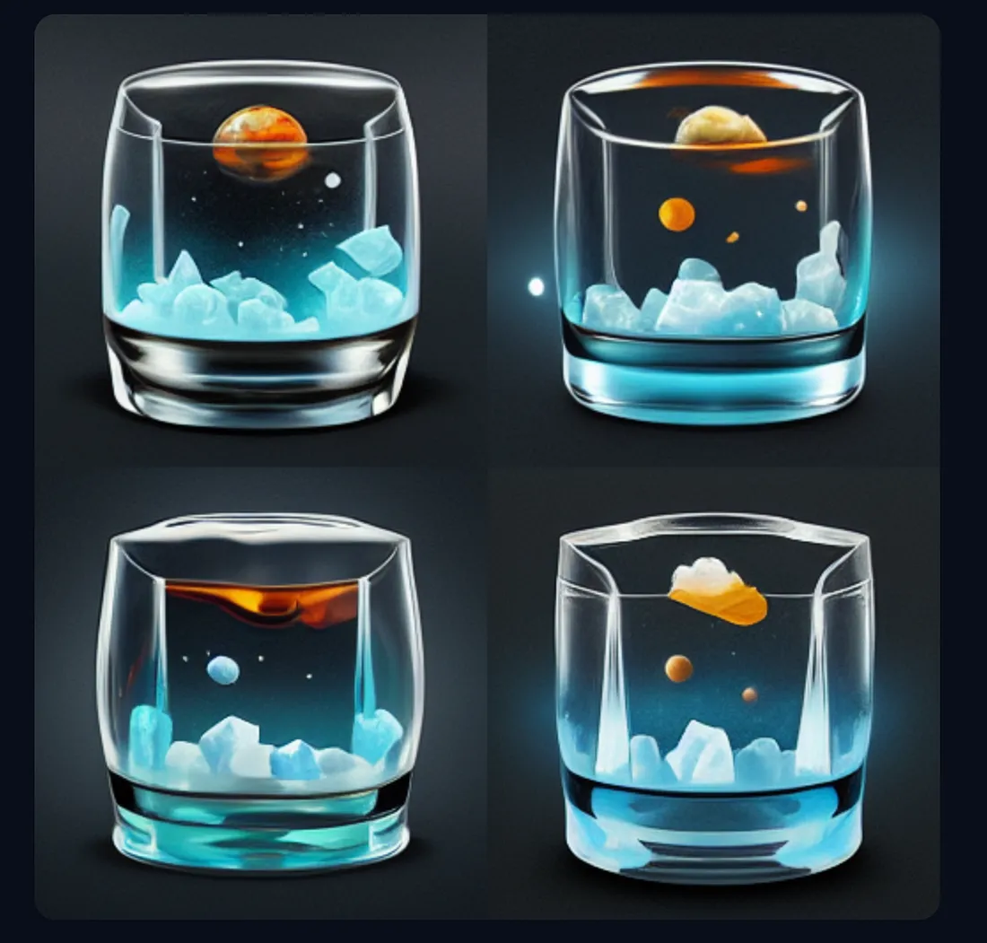 An iOS app icon with ice cubes in a glass floating in space