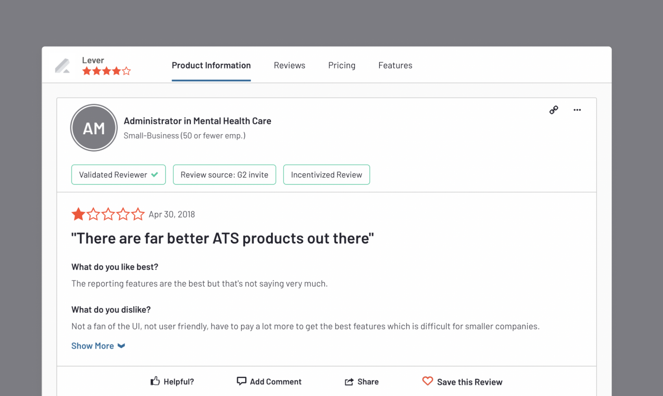 Screenshot of User Reviews on ATS Platforms