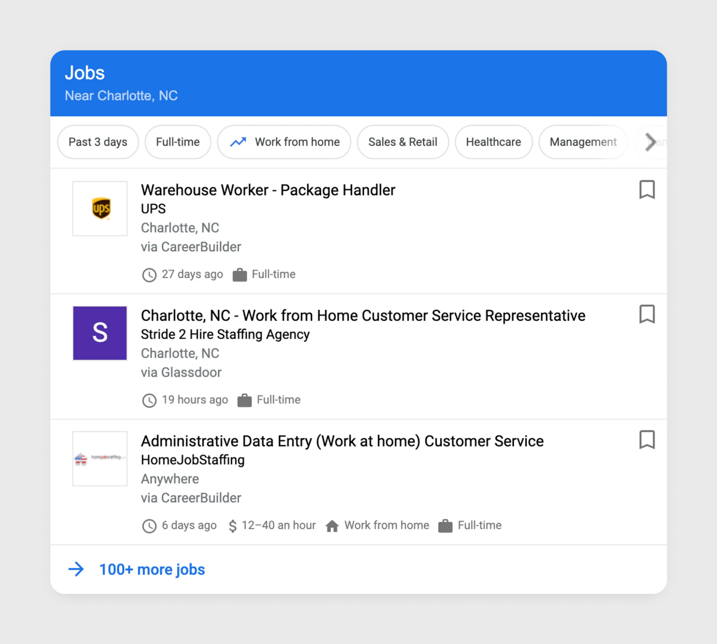 Screenshot of Google Job Postings