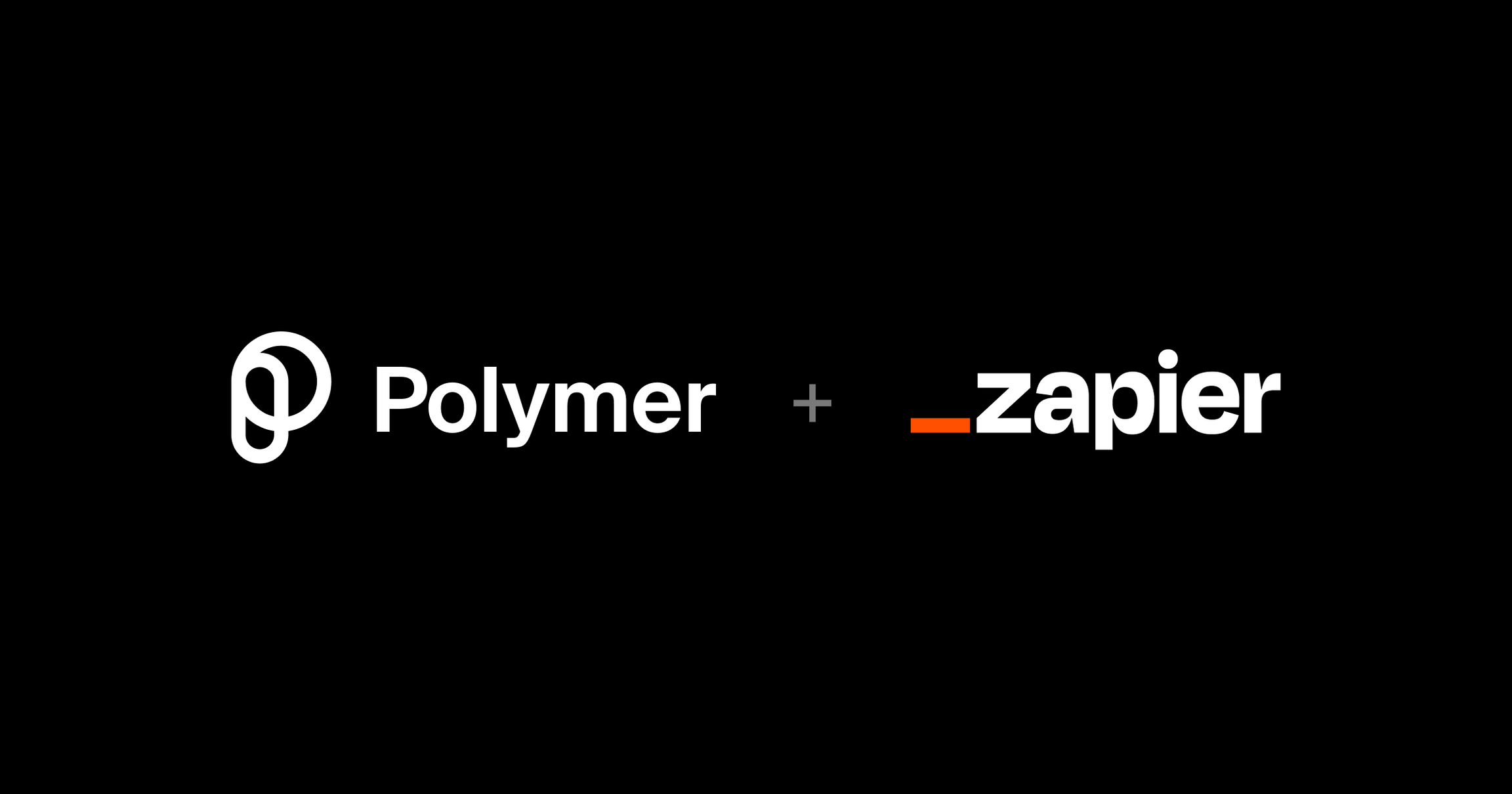 The Polymer and Zapier logos displayed in white on a black background with a gray plus sign in between them.