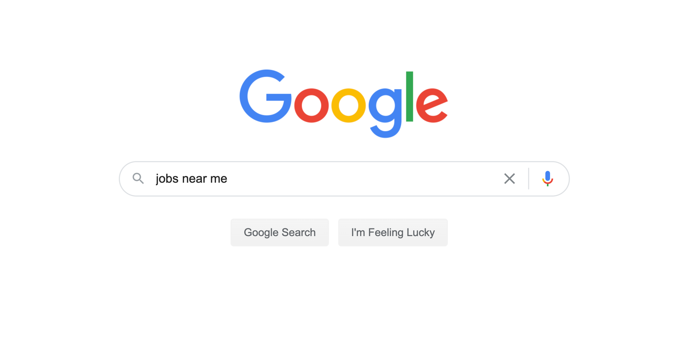 Google search with the search field populated with "jobs near me"
