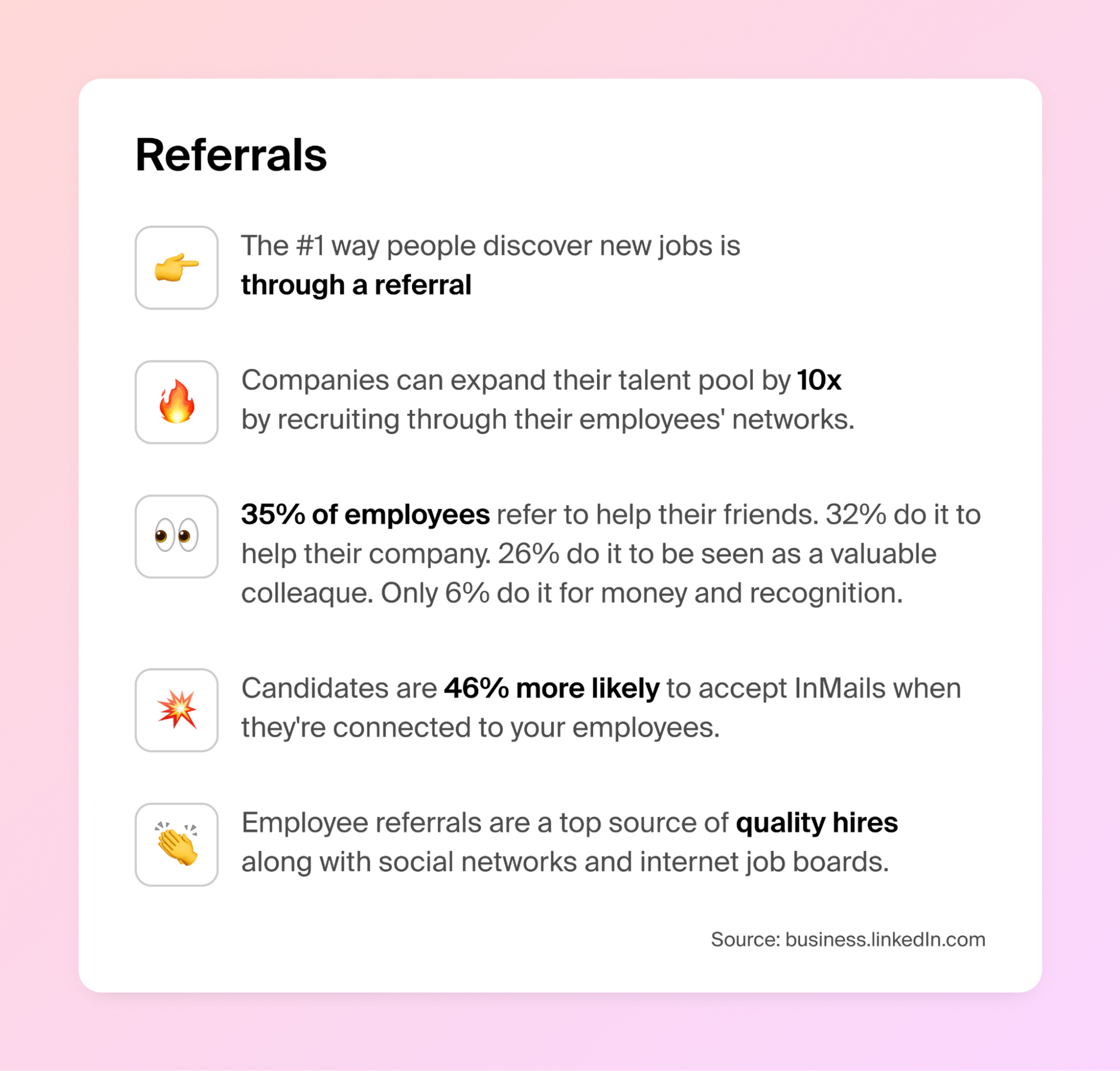 Screenshot of LinkedIn survey result that referrals are the top way people discover a new job
