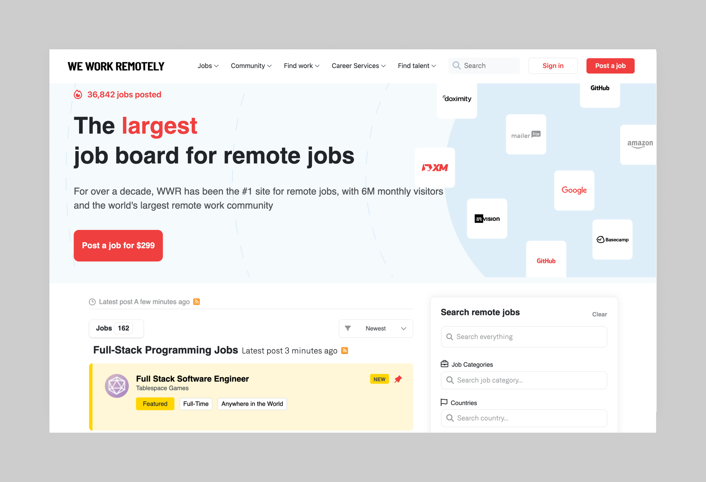 Screenshot of live job on WWR - Example shows the optional 'Best' promotion upgrade for maximum visibility