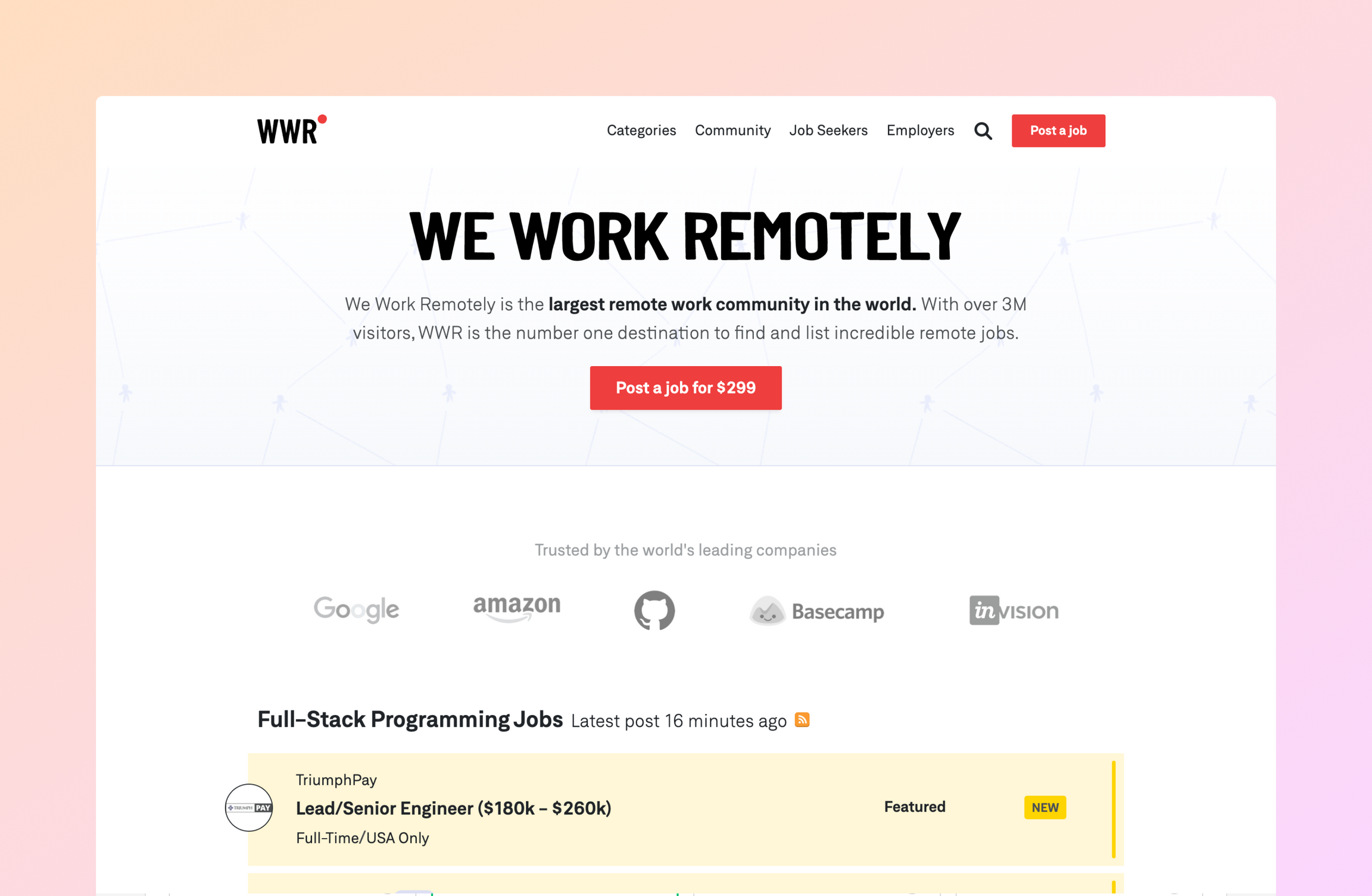 the we work remotely home page
