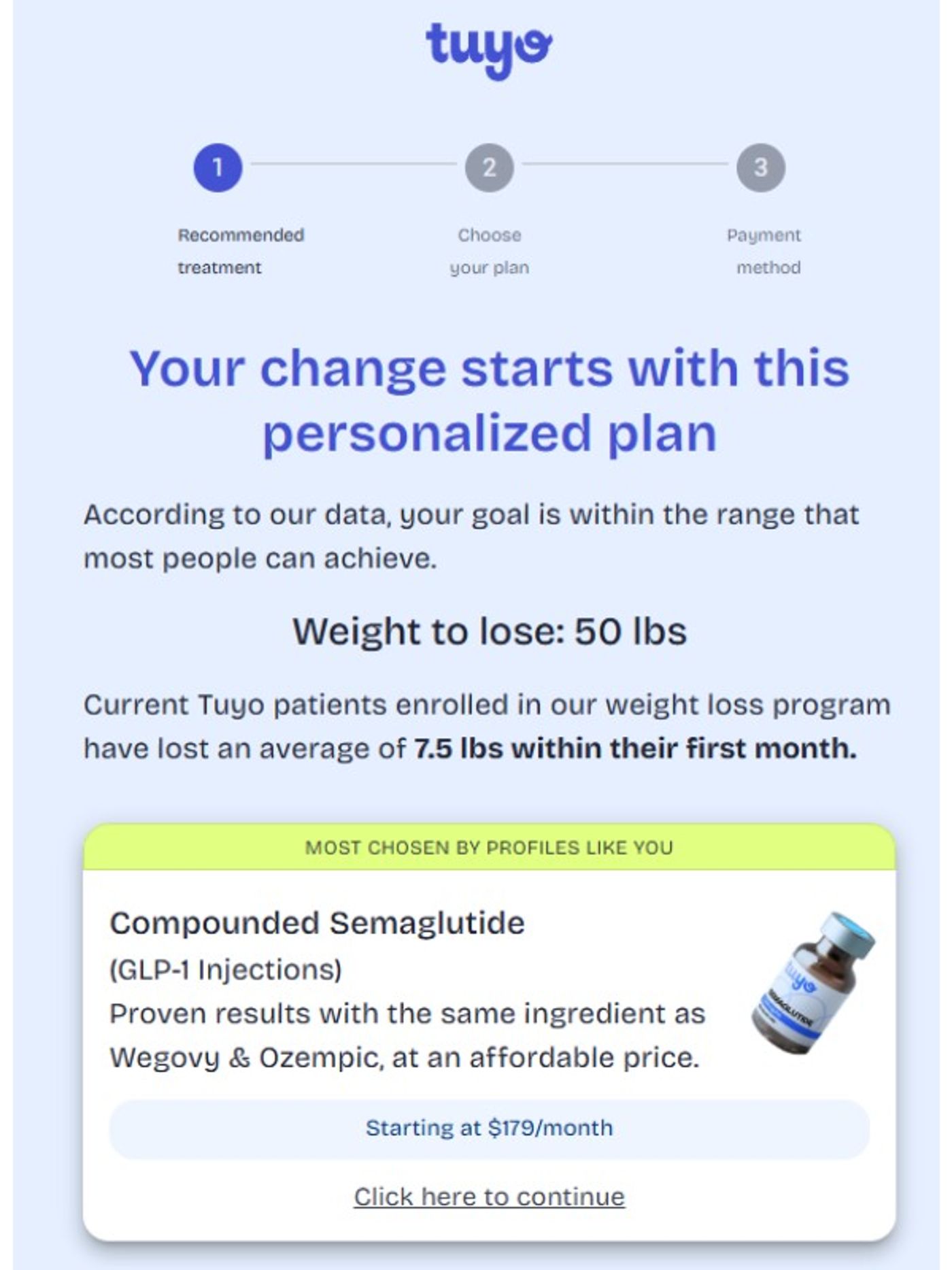 personalized plan on tuyo health quiz