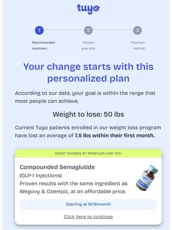 personalized plan on tuyo health quiz
