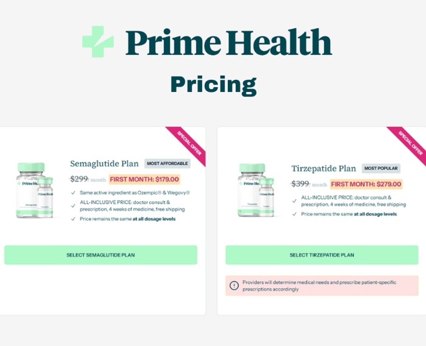 pricing for PrimeHealth weight loss meds