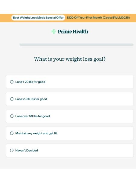 weight loss goal question on prime health quiz