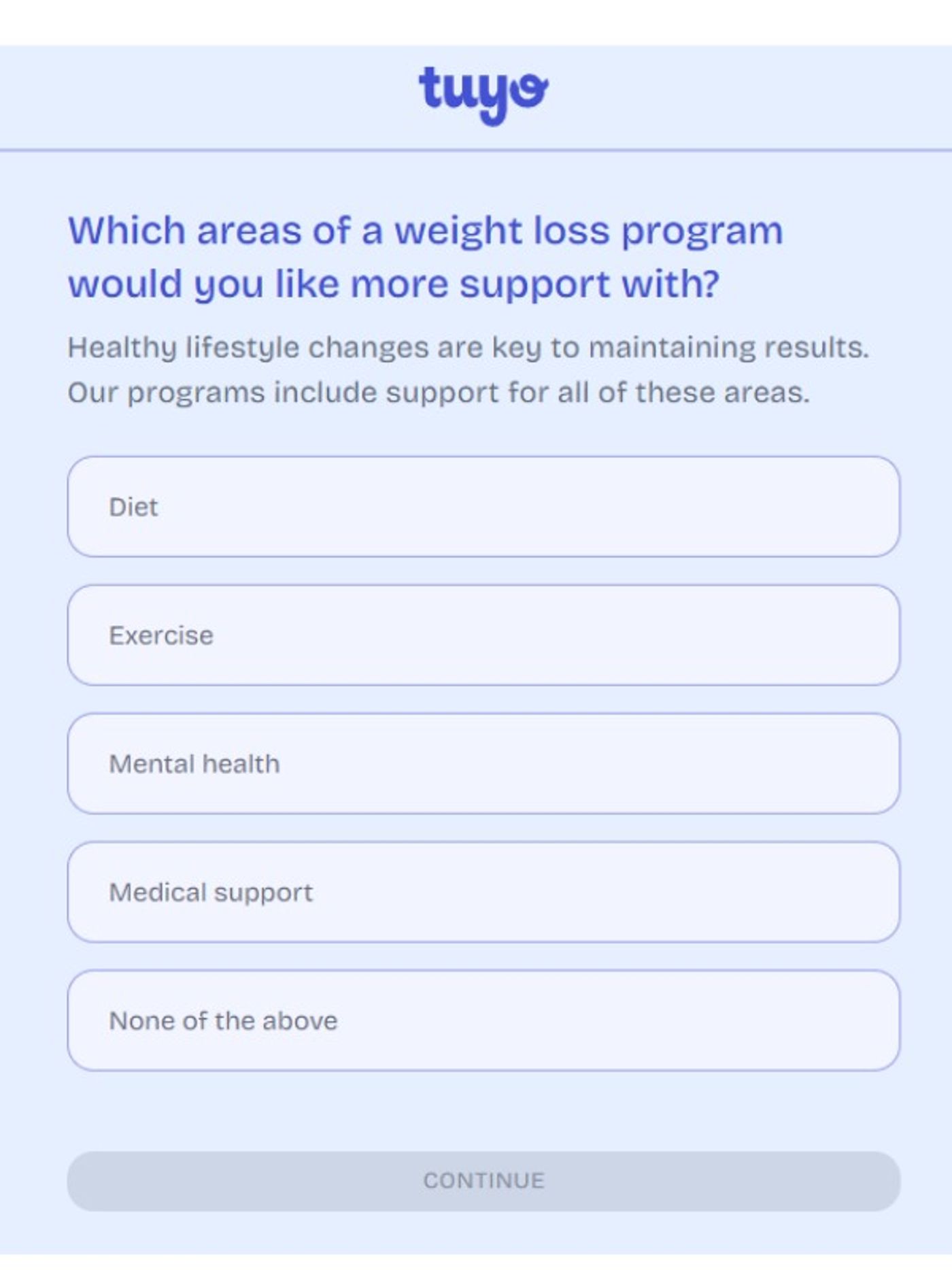 support question on tuyo health quiz