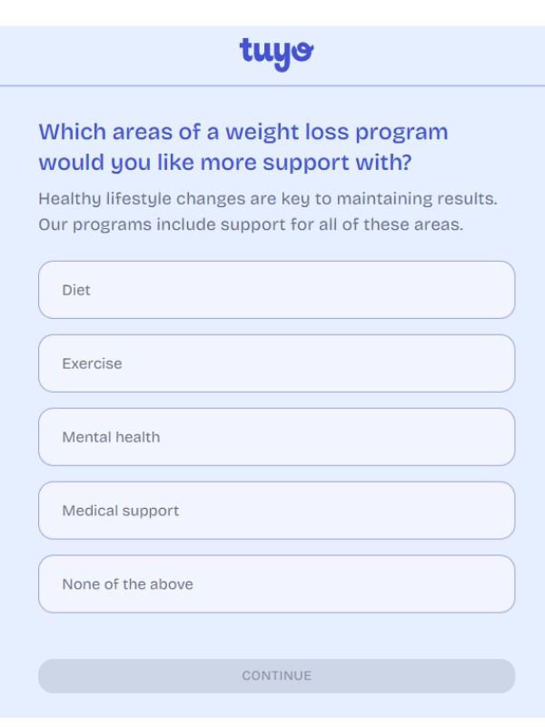 support question on tuyo health quiz